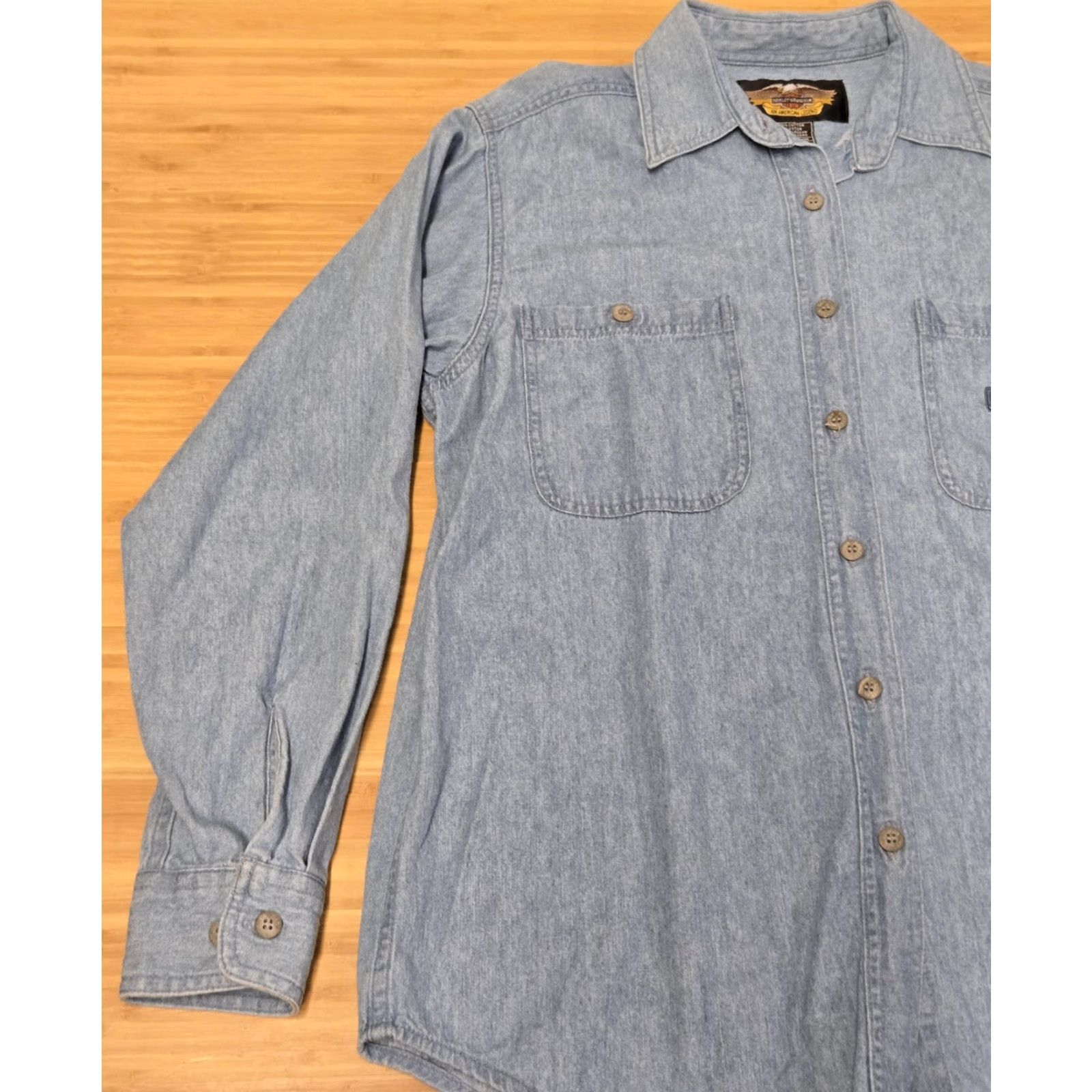 Harley Davidson Harley-Davidson Shirt Womens Large Blue Denim Long Sleeve Button-Up Bar Shield Logo Size L / US 10 / IT 46 - 3 Thumbnail