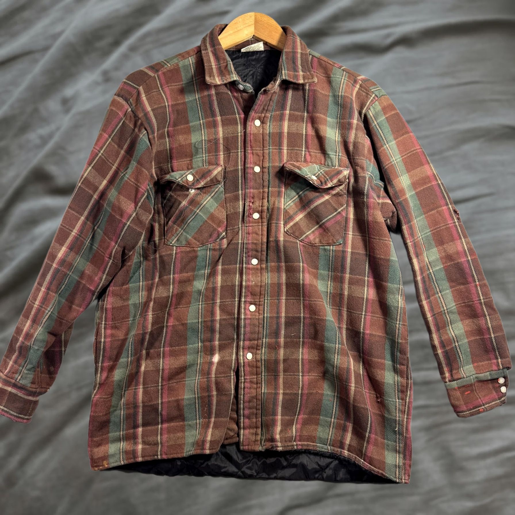 Vintage Five Brother Jacket Mens Large Brown Plaid Quilted Flannel Snap Front Workwear Size US L / EU 52-54 / 3 - 1 Thumbnail