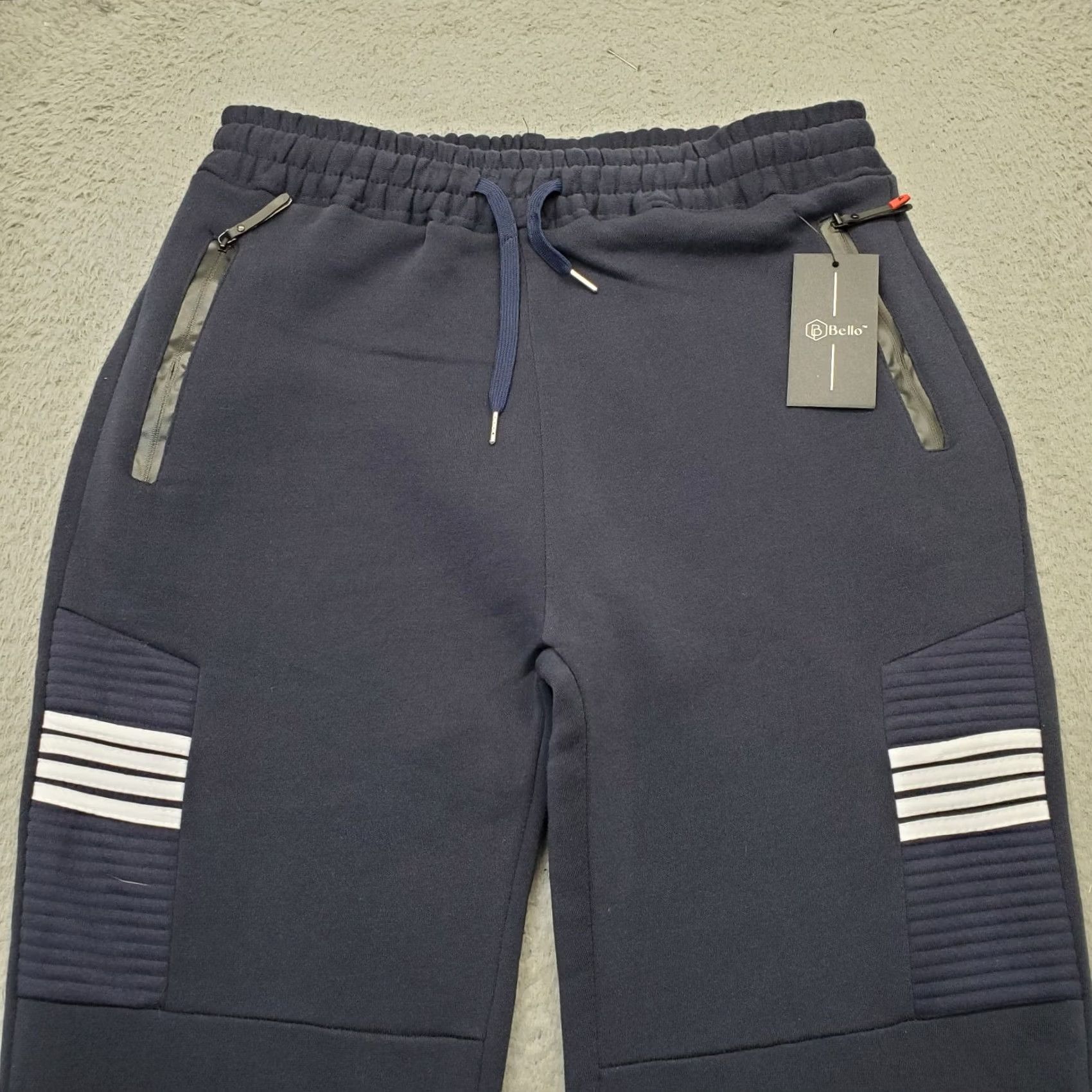 Vintage Bello Mens XL/XXL Navy 4 Bar Sweatpants Sweatpants Athletic Gym Running Drawstring Waist Tapered Pockets Size US 36 / EU 52 - 7 Thumbnail