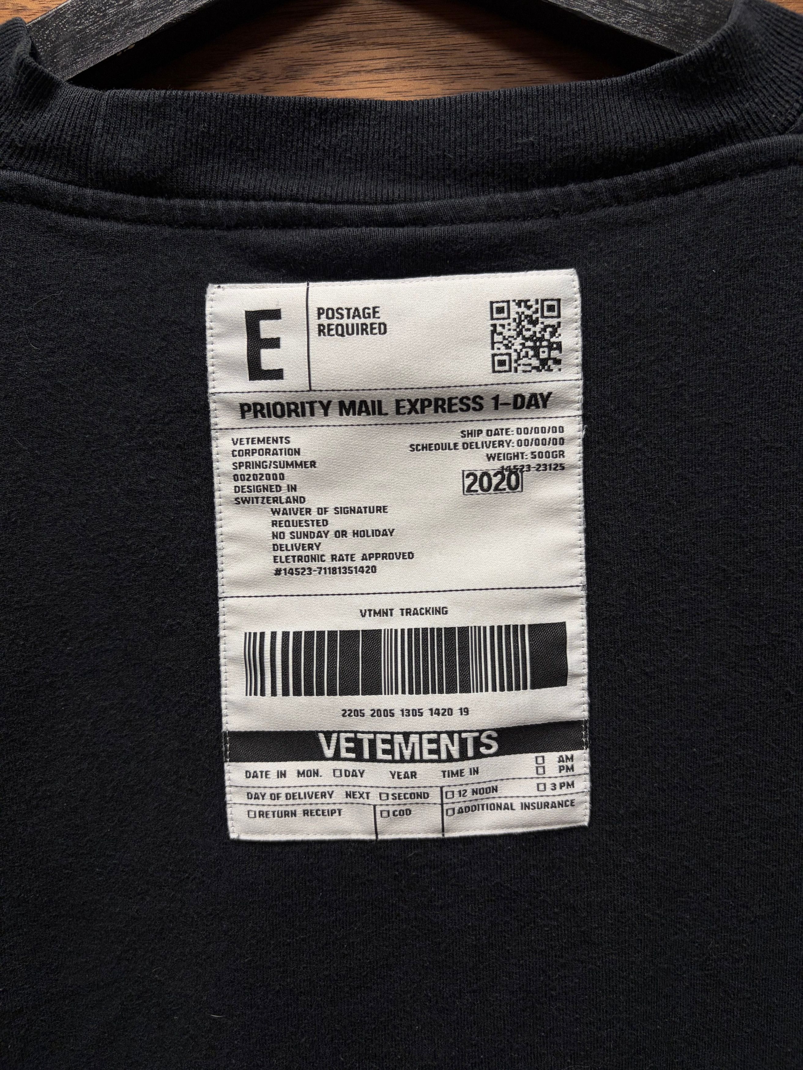 Vetements SS2020 Vetements ‘Shipping Label’ Black Logo T-Shirt Size US XS / EU 42 / 0 - 5 Thumbnail