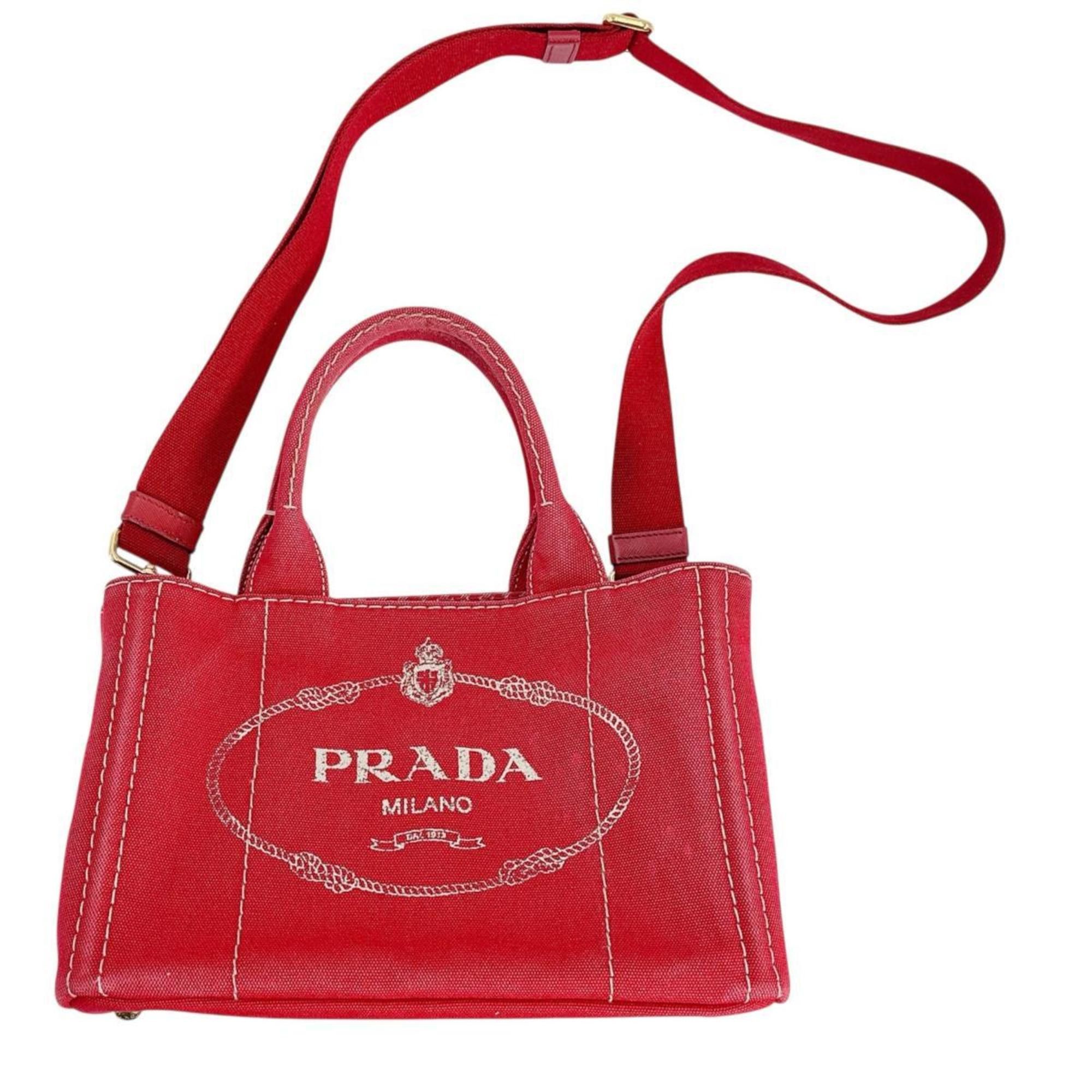 PRADA Tote Bag 2way Mini Canapa Canvas BN2439 Red