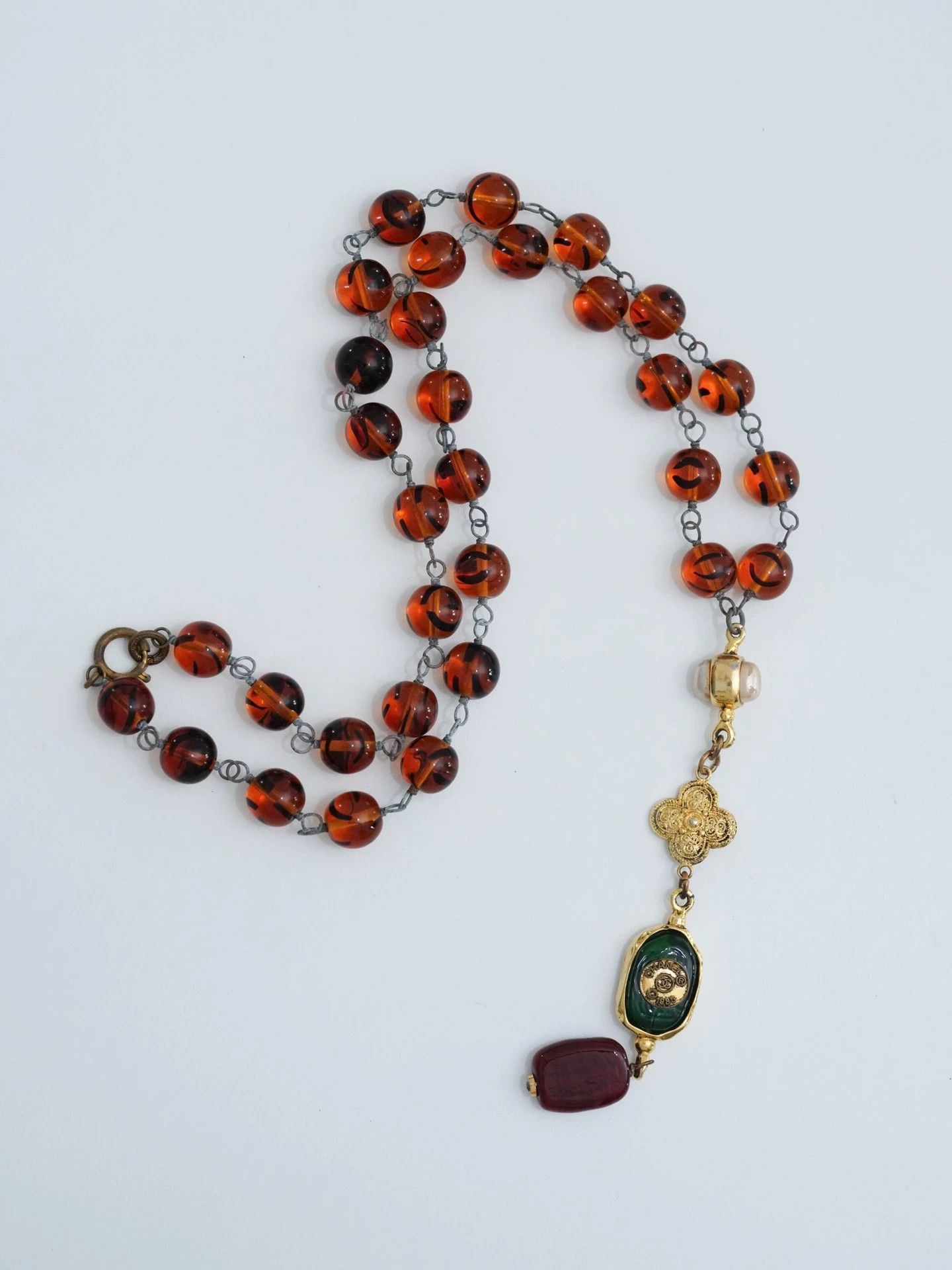 Chanel Chanel 1985 Vtg Goossens Amber Red-Green Glass Pendant Size ONE SIZE - 1 Thumbnail