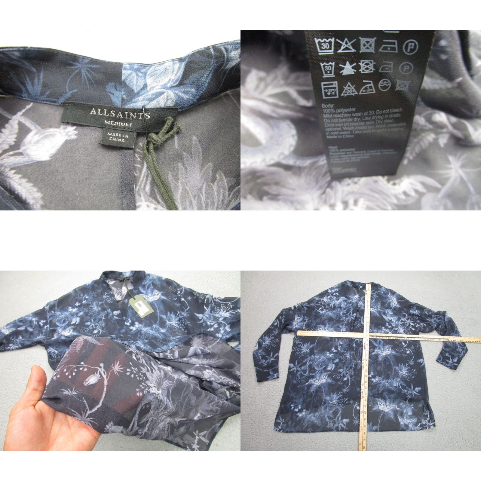 Allsaints AllSaints Shirt Womens M AllOver Flora Sheer Chiffon V-Neck Blue long Sleeve Blouse M Women Size M / US 6-8 / IT 42-44 - 8 Thumbnail