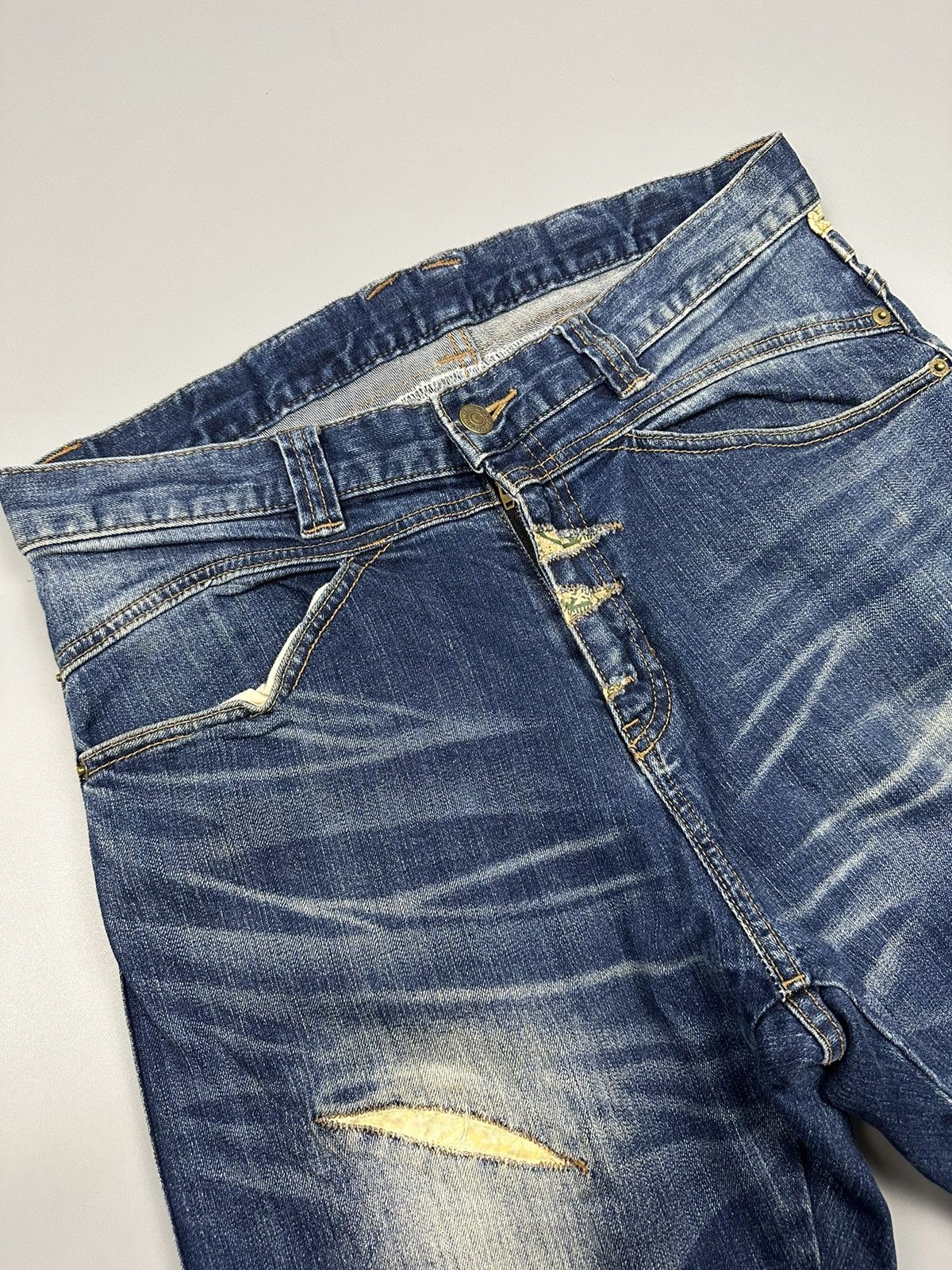 If Six Was Nine × PPFM Distressed PPFM Curve Leg Sashiko Boro Denim Size US 33 - 8 Thumbnail