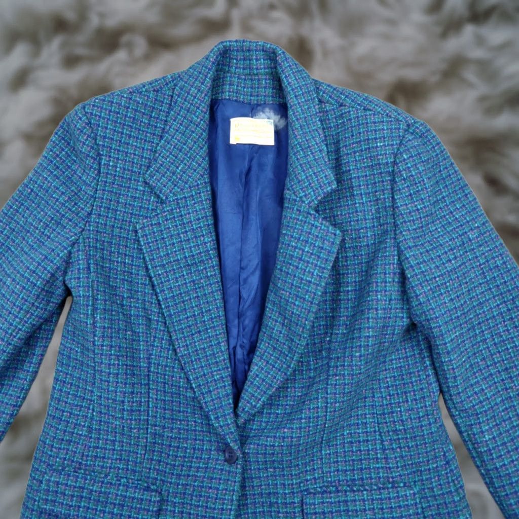 Pendleton VINTAGE Pendleton Skirt Suit Womens 12 Blue Blazer Wool Check Tweed One Button Lined Size XL / US 12-14 / IT 48-50 - 1 Thumbnail