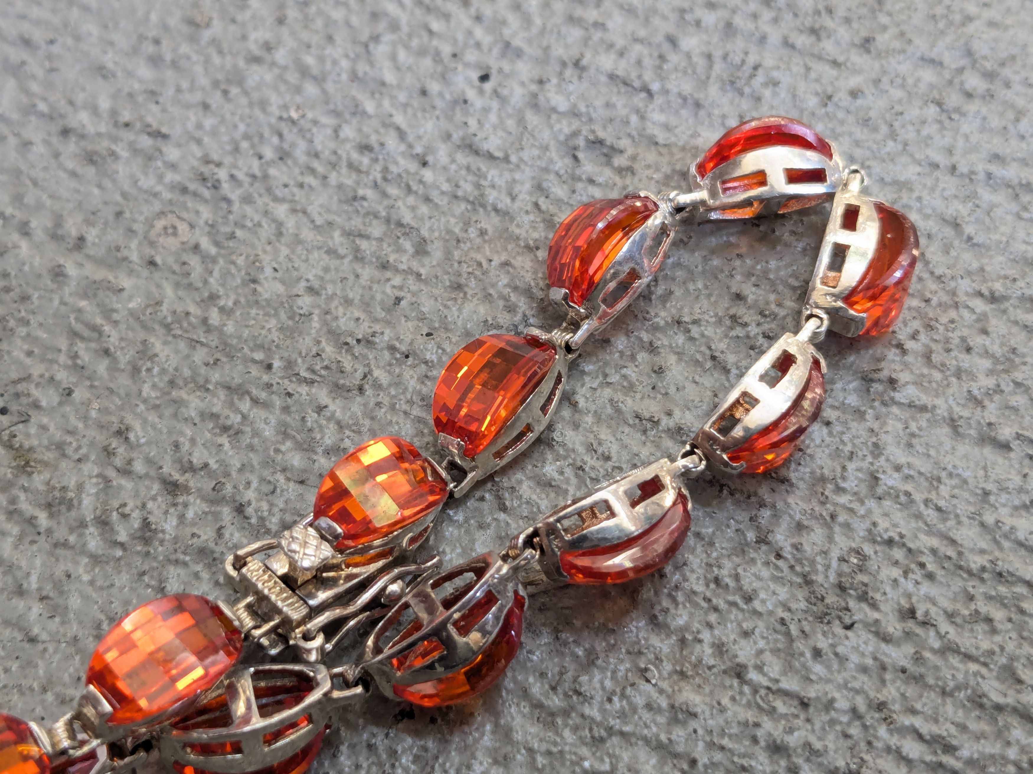 Other Sterling Silver Tennis Bracelet Orange Glass 7.25 Size ONE SIZE - 9 Thumbnail