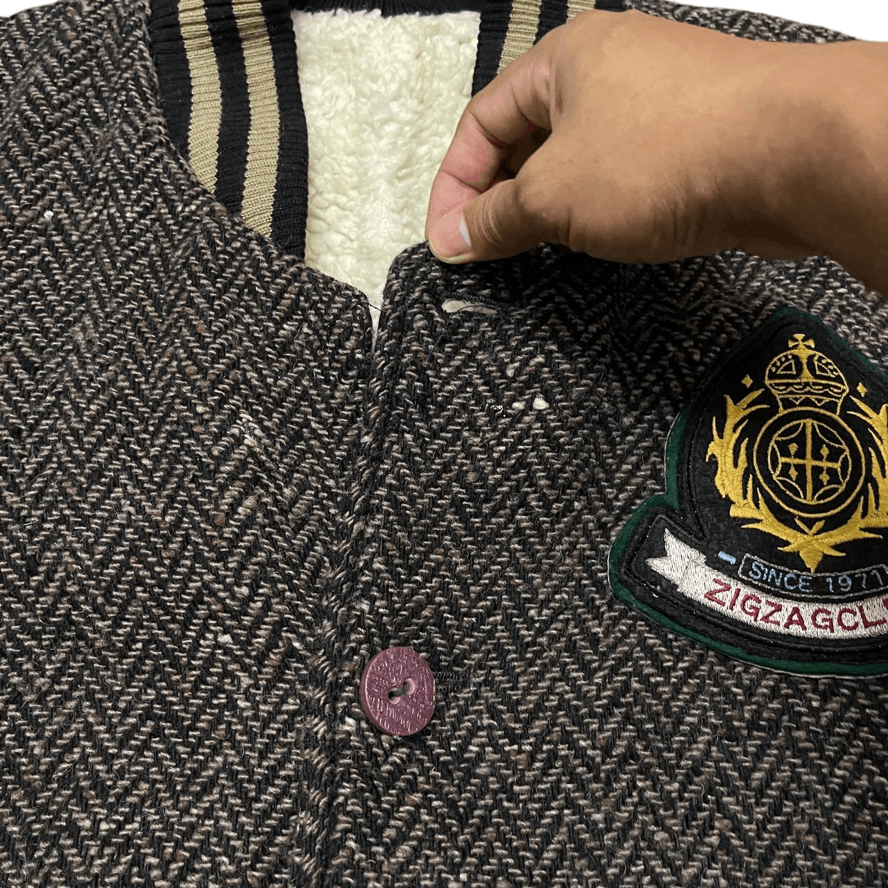 Japanese Brand Vintage Zigzag Club Wool Bomber Jacket Size US M / EU 48-50 / 2 - 7 Thumbnail