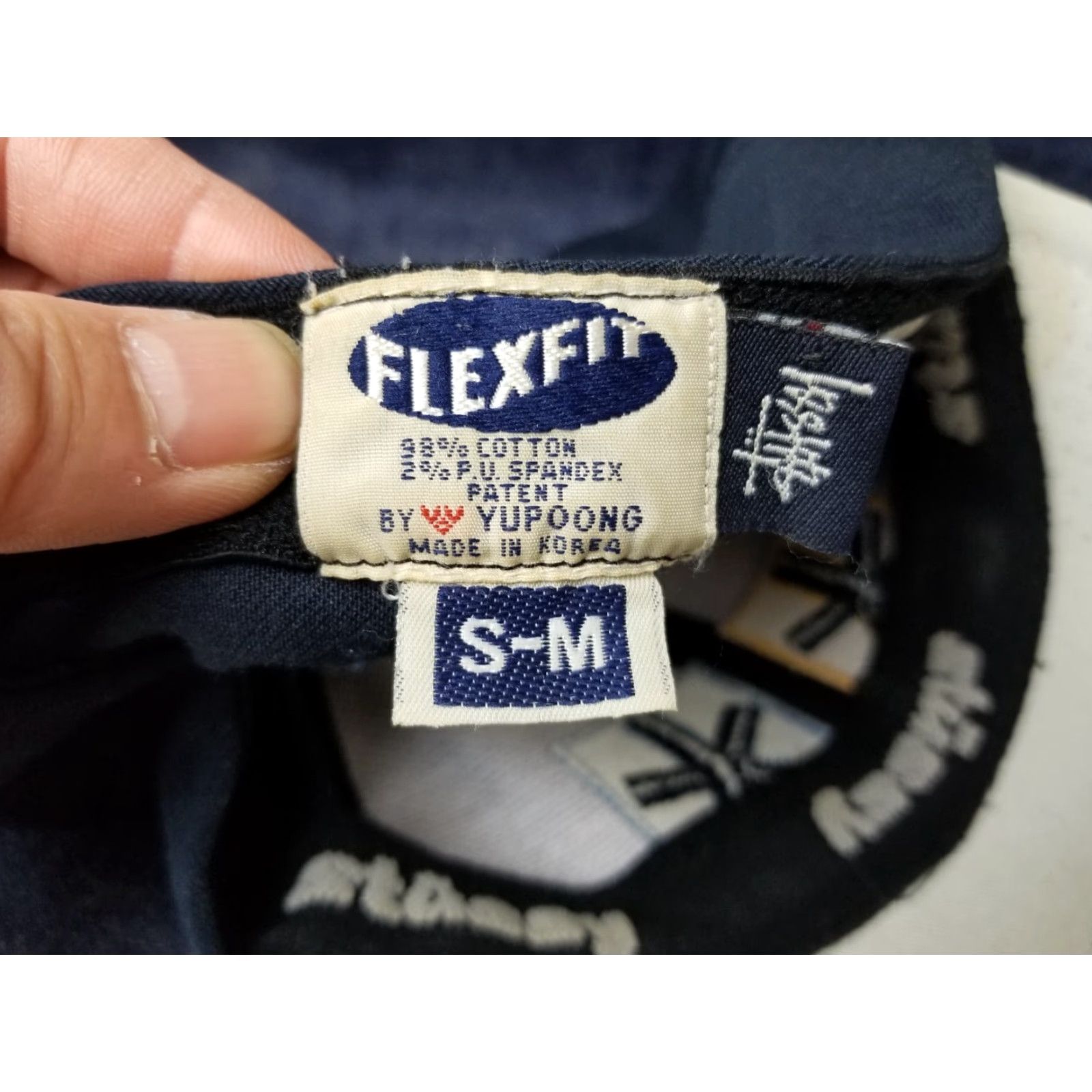 Vintage VINTAGE STUSSY NAVY FLEX FIT BAND HATS SZ S-M WOOL NAVY Army Cap Men S-M Hip Hop Corduroy Pattern Solid Size ONE SIZE - 4 Thumbnail