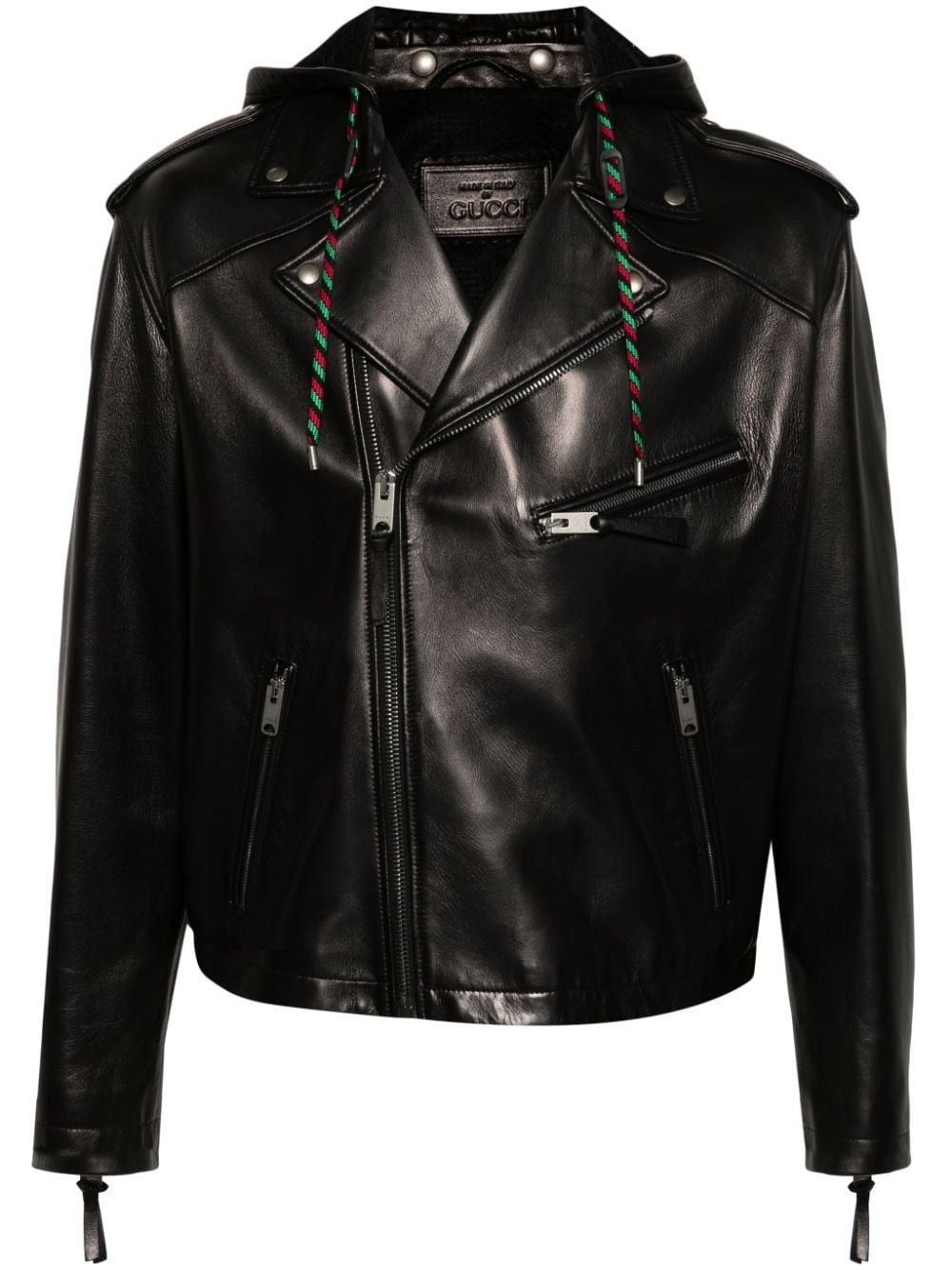 o1s1wg110225 Zip Leather Jacket in Black
