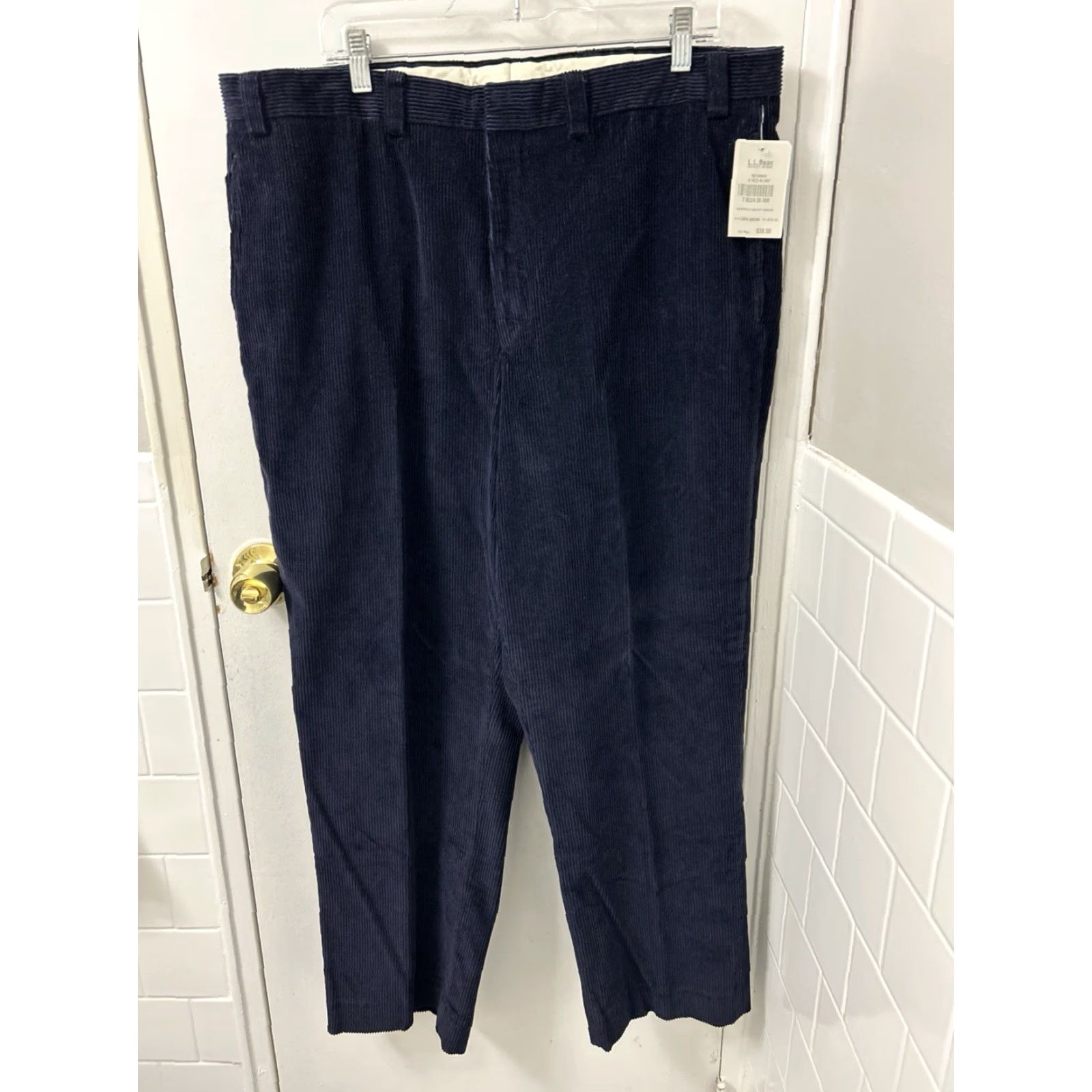 Vintage LL Bean Country Corduroy Pants Mens 40x30 Navy Blue Straight Leg Trousers Side Zip 5-Pocket Classic Fit Casual Workwear Dress Pants Size US 40 / EU 56 - 2 Thumbnail