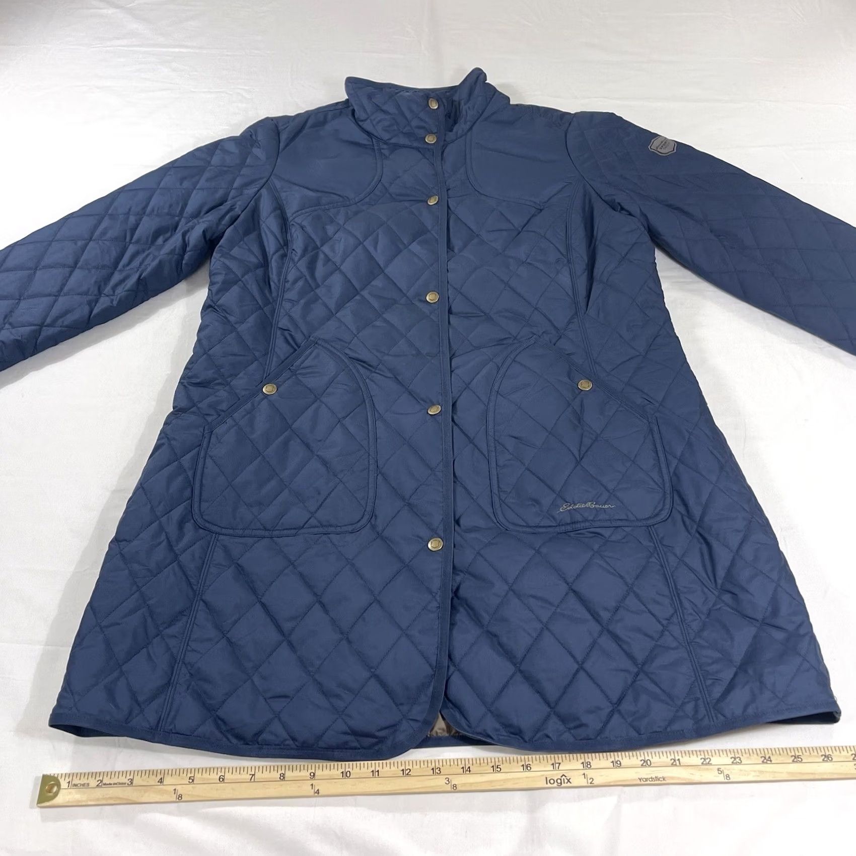 Eddie Bauer VINTAGE Eddie Bauer Women's XL Sportshop Long Jacket Quilted Navy Blue Coat Snap Button All Seasons Pockets Fall Winter Spring Mens Womens Girls Boys Size XL / US 12-14 / IT 48-50 - 7 Thumbnail