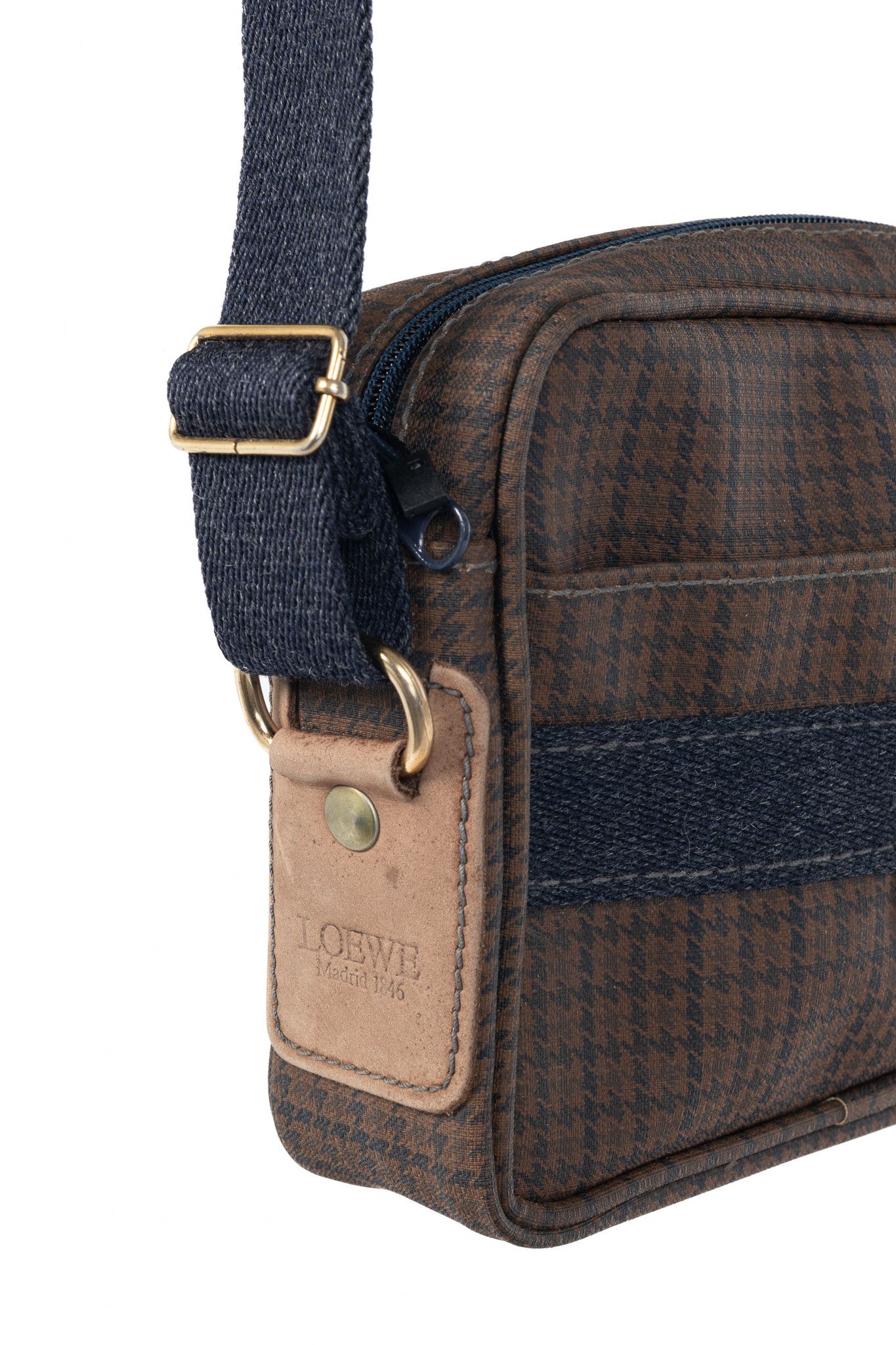 Loewe Loewe Brown Houndstooth-Canvas Leather-Trim Shoulder Bag Size ONE SIZE - 8 Thumbnail