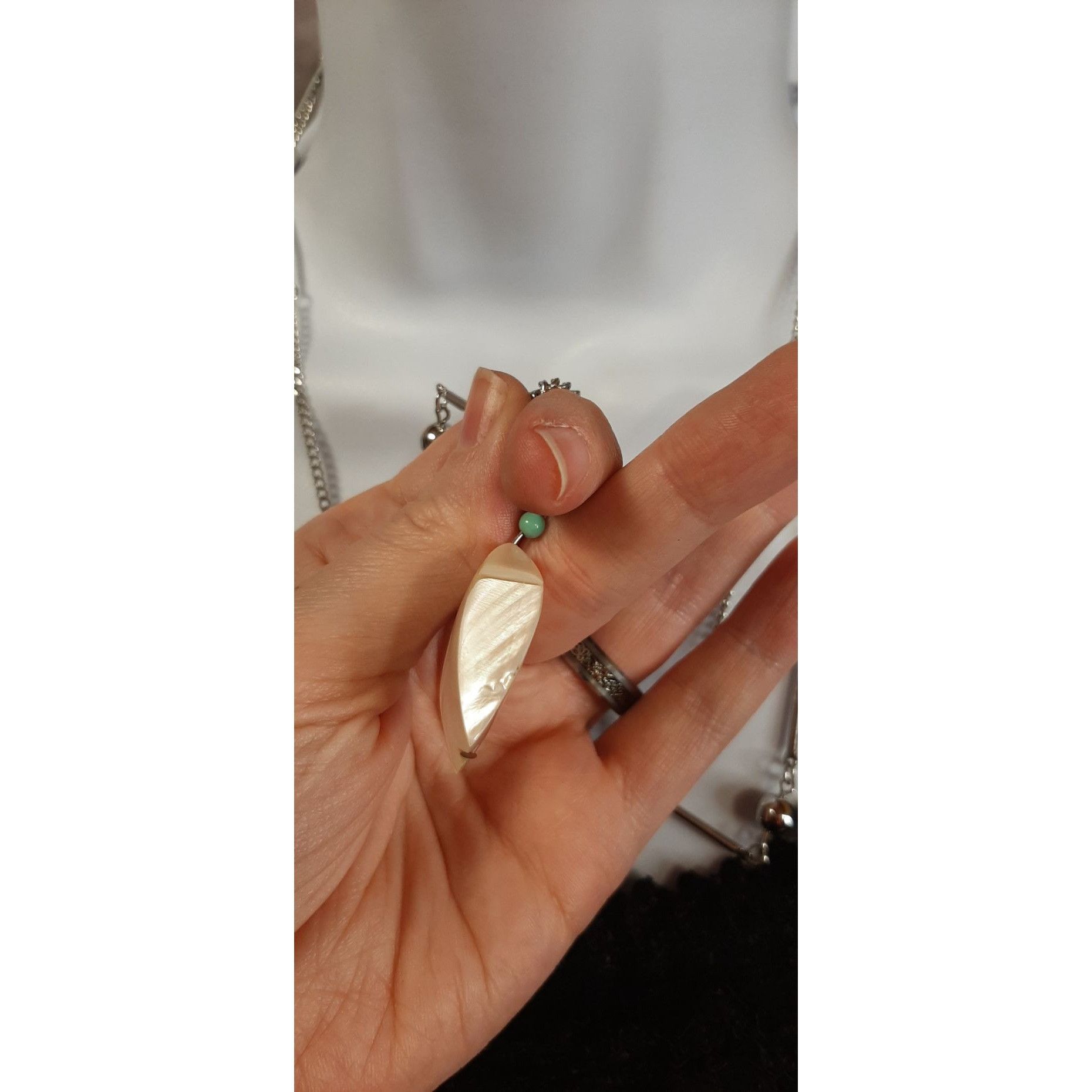 Other Vintage Mother Of Pearl Box Pendant Necklace With Layered Ch Size ONE SIZE - 4 Thumbnail