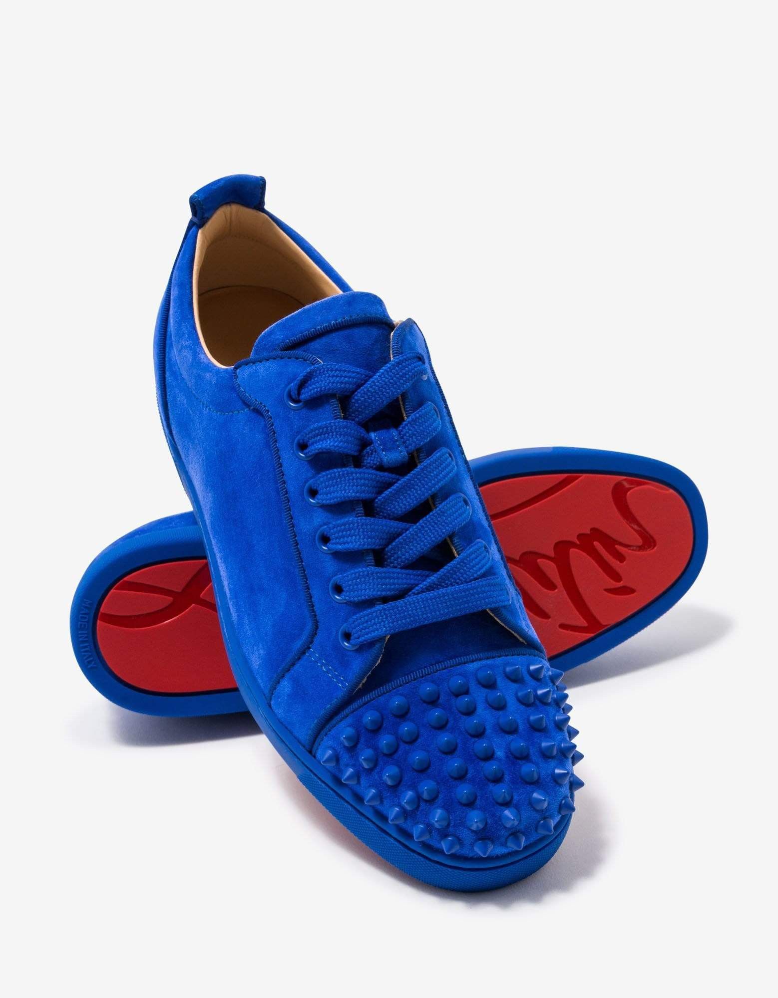 Christian Louboutin Louis Junior Spikes Orlato Blue Suede Trainers Size US 12 / EU 45 - 6 Thumbnail