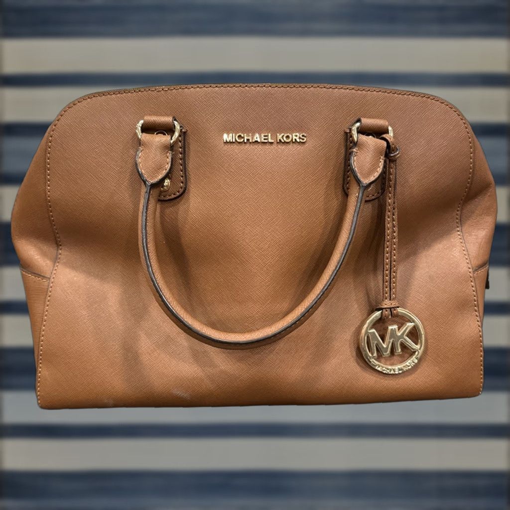 Vintage MICHAEL KORS Satchel Bag Dome Top Handle Leather Tan Gold Hardware Women’s Handbag, - Size Not Specified Size ONE SIZE - 1 Thumbnail