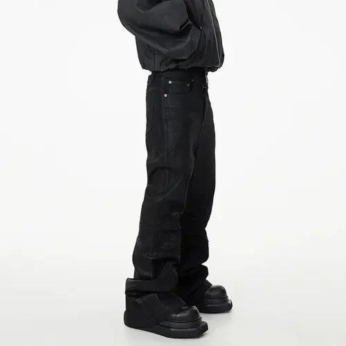 Japanese Brand Fukuzawa x Chi Vinyl Coated Crease Denim Flared Jeans Size US 29 - 4 Thumbnail