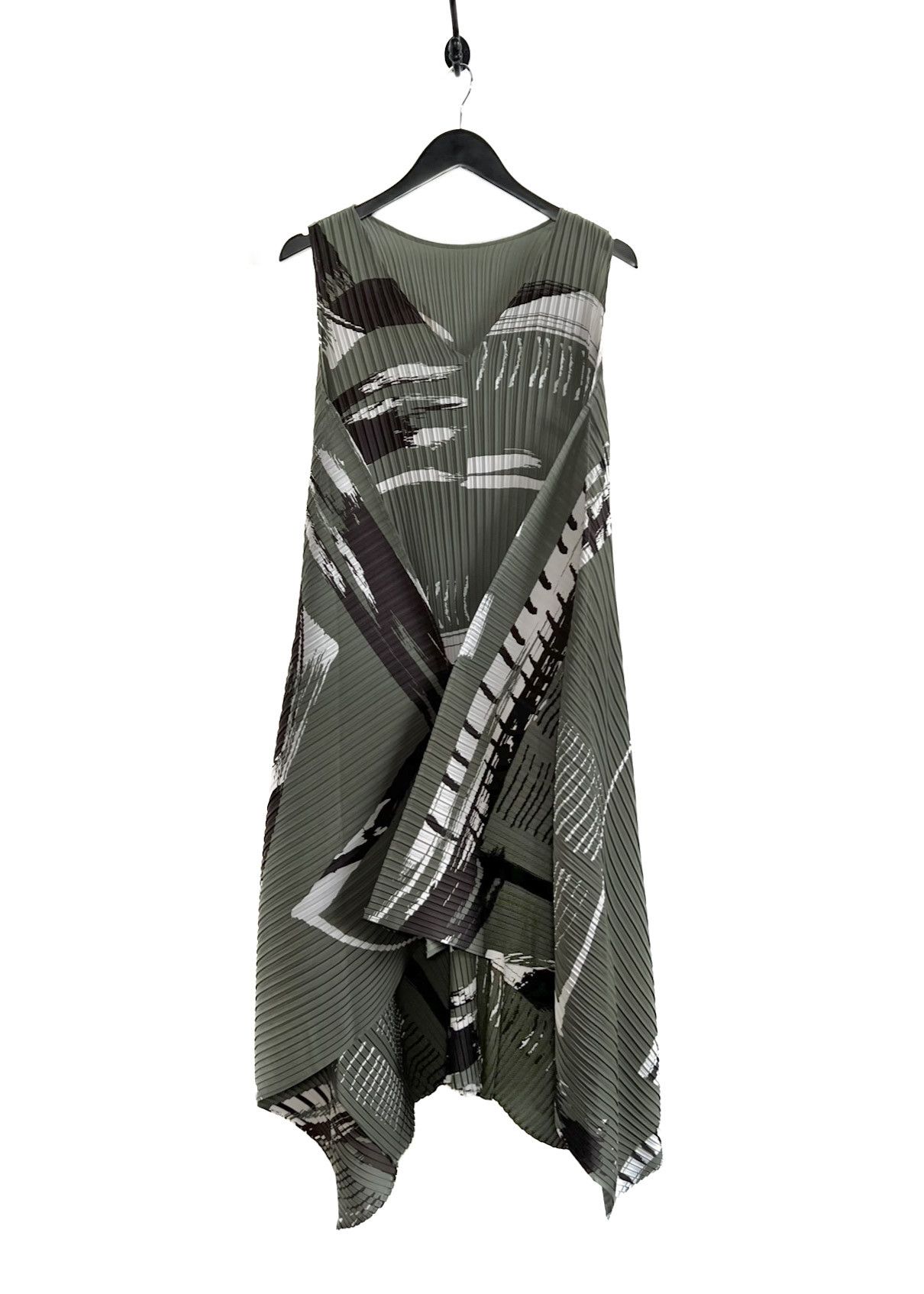 Issey Miyake RC Doro Khaki Green Printed Pleated Dress