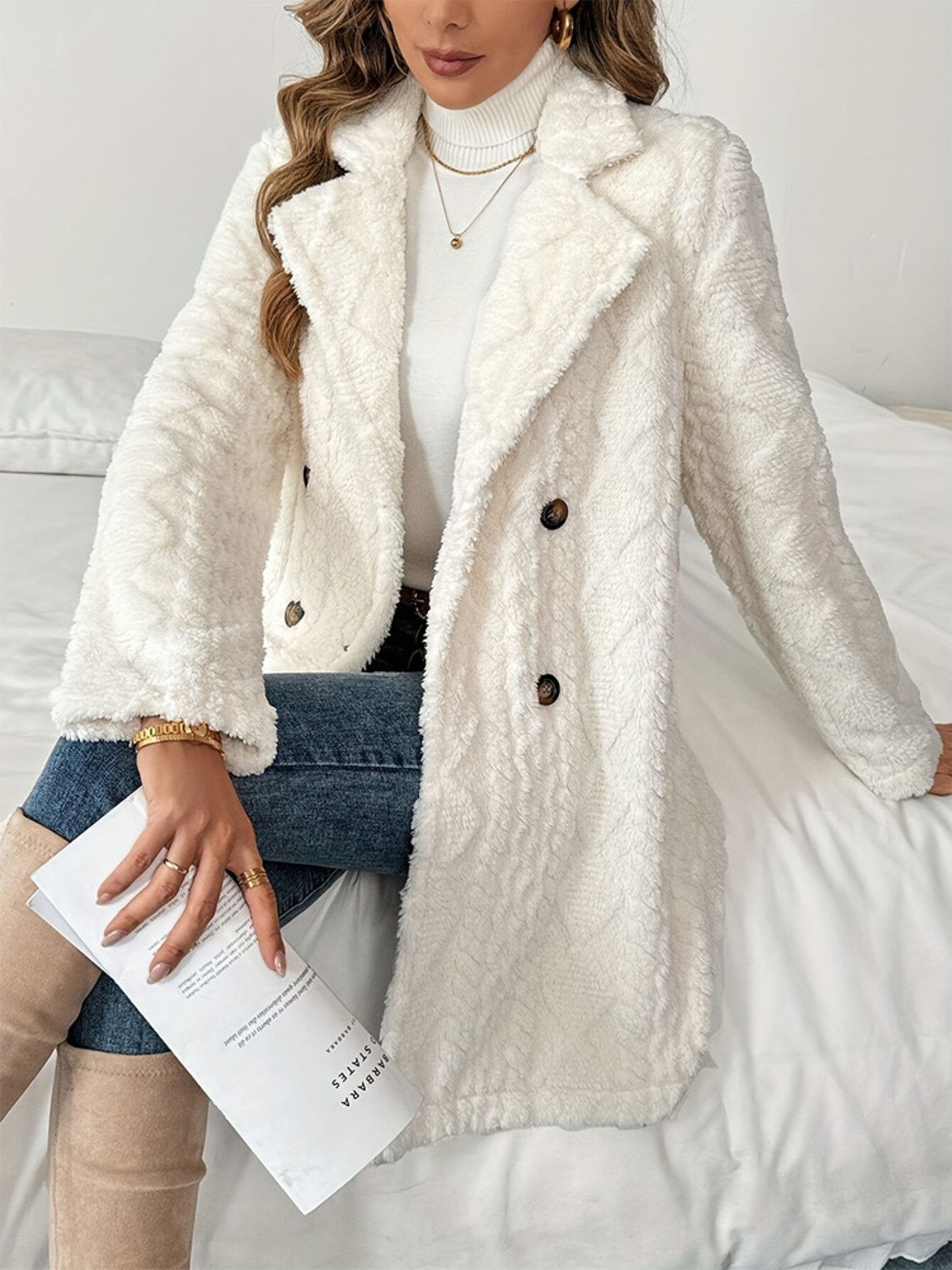Other Fleece Double-Breasted Longline Coat Size XL / US 12-14 / IT 48-50 - 5 Thumbnail