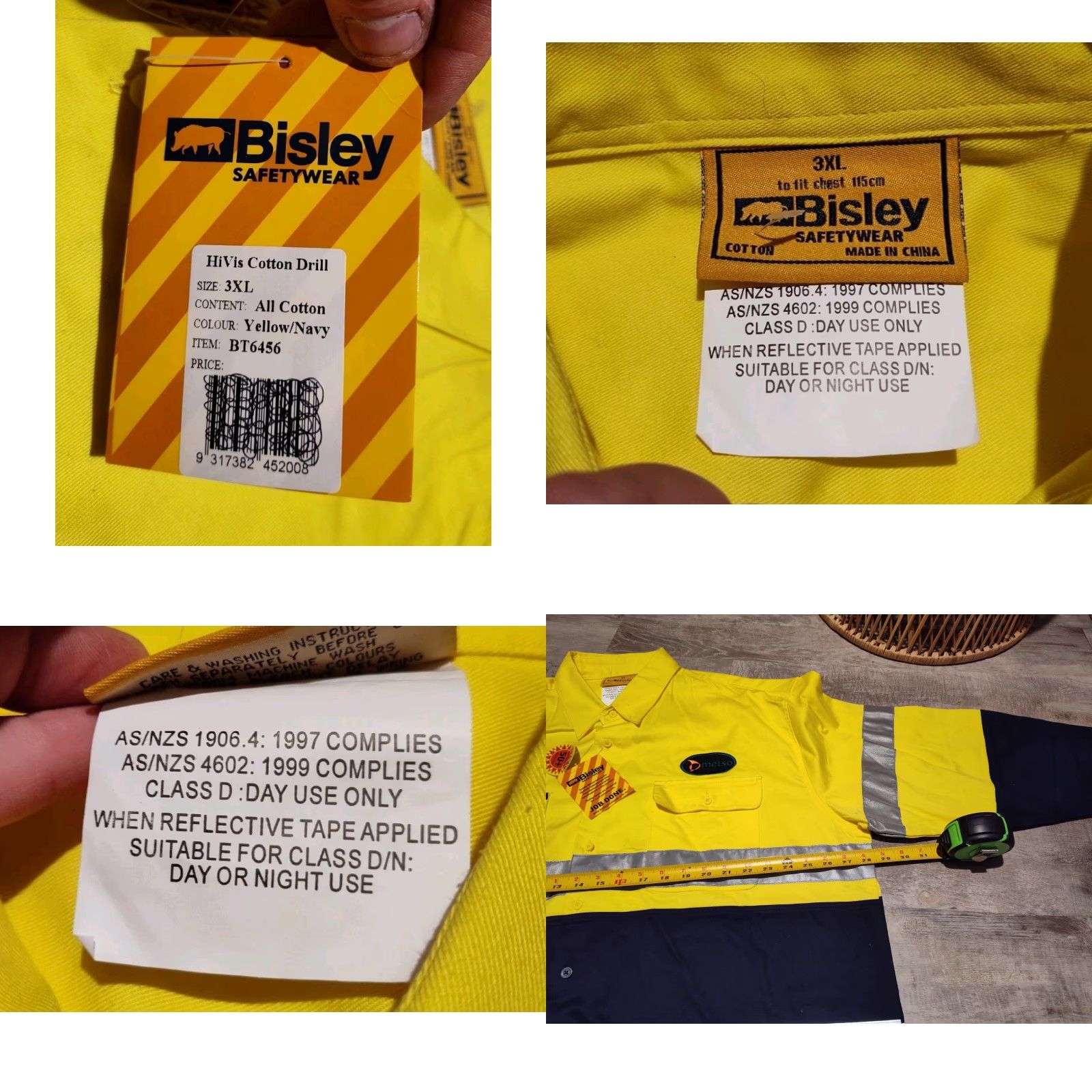 Sisley VINTAGE Bisley Workwear Safety-Top Long Sleeve Hi-vis Drill Shirt Men 3XL Yellow Reflective UPF 50+ Size US XXL / EU 58 / 5 - 8 Thumbnail