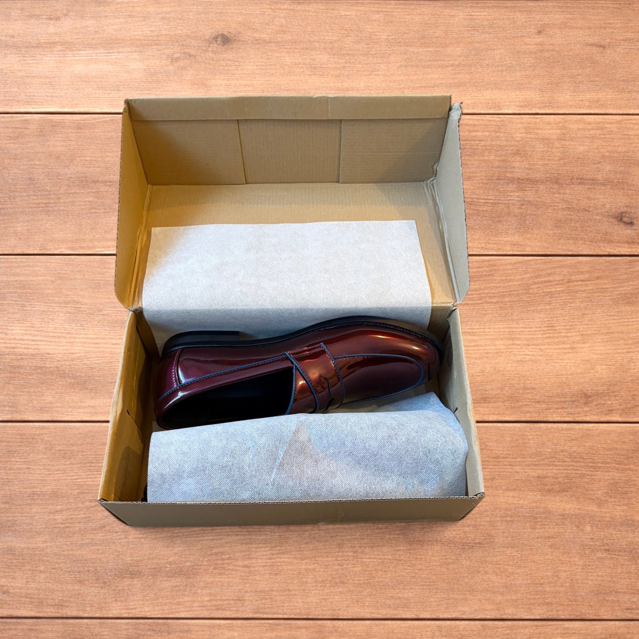 Japanese Brand Faux leather penny dress loafers shoes in oxblood red. Size US 11 / EU 44 - 9 Thumbnail