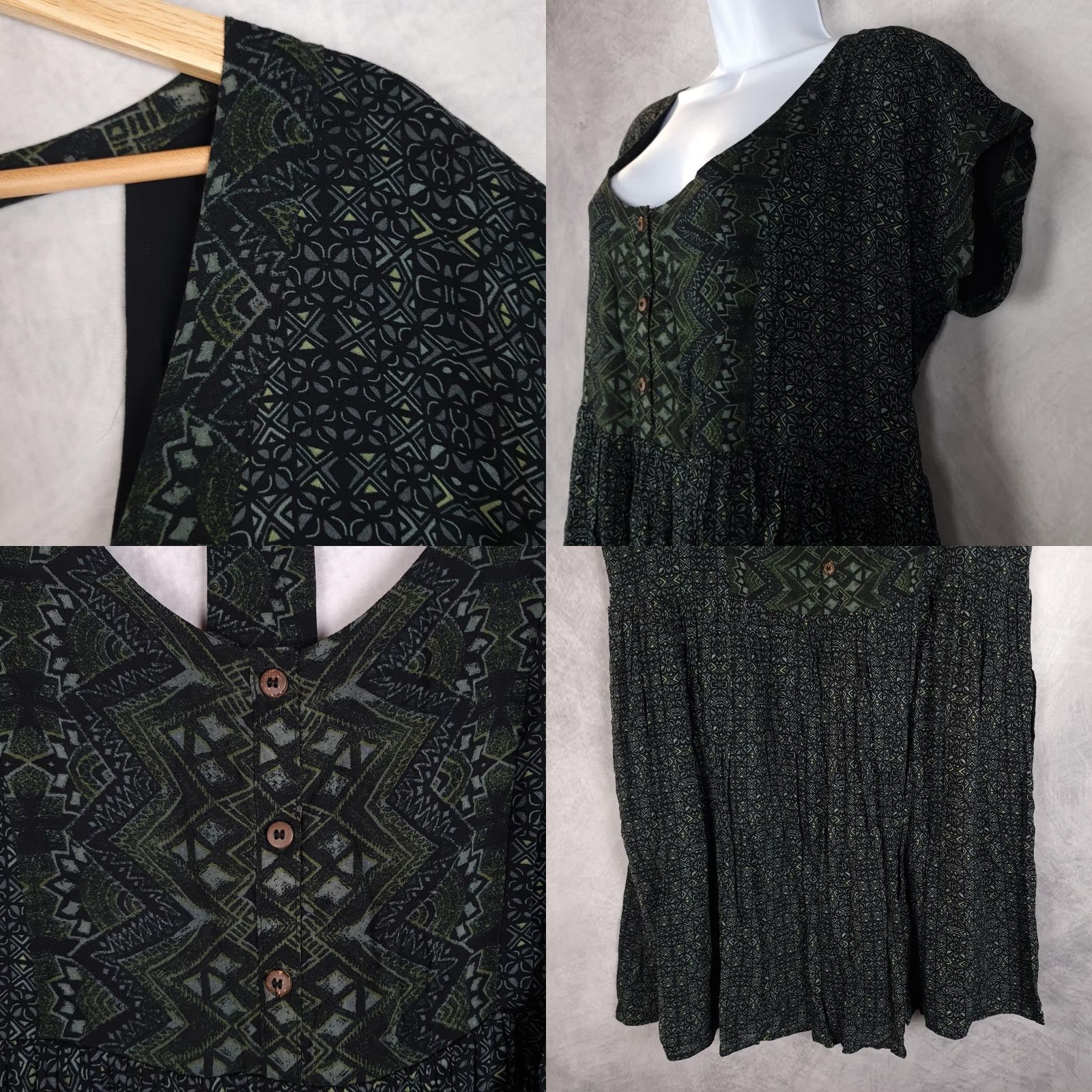 Free People Free People Dress Womens L Green Geometric Trapeze Swing Mini Scoop Back Cap Sleeve Pockets Size L / US 10 / IT 46 - 8 Thumbnail