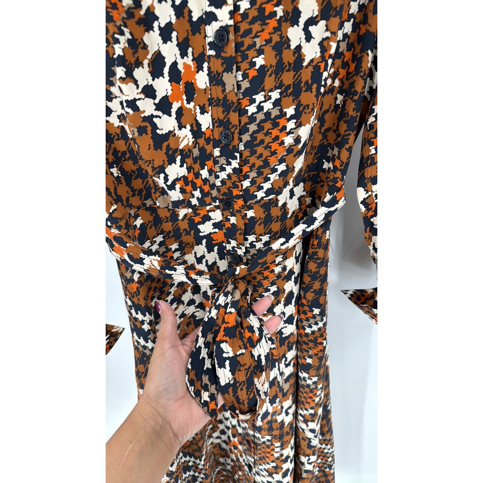 Equipment Equipment Relle Houndstooth Silk Midi Dress orange blue Size S / US 4 / IT 40 - 6 Thumbnail