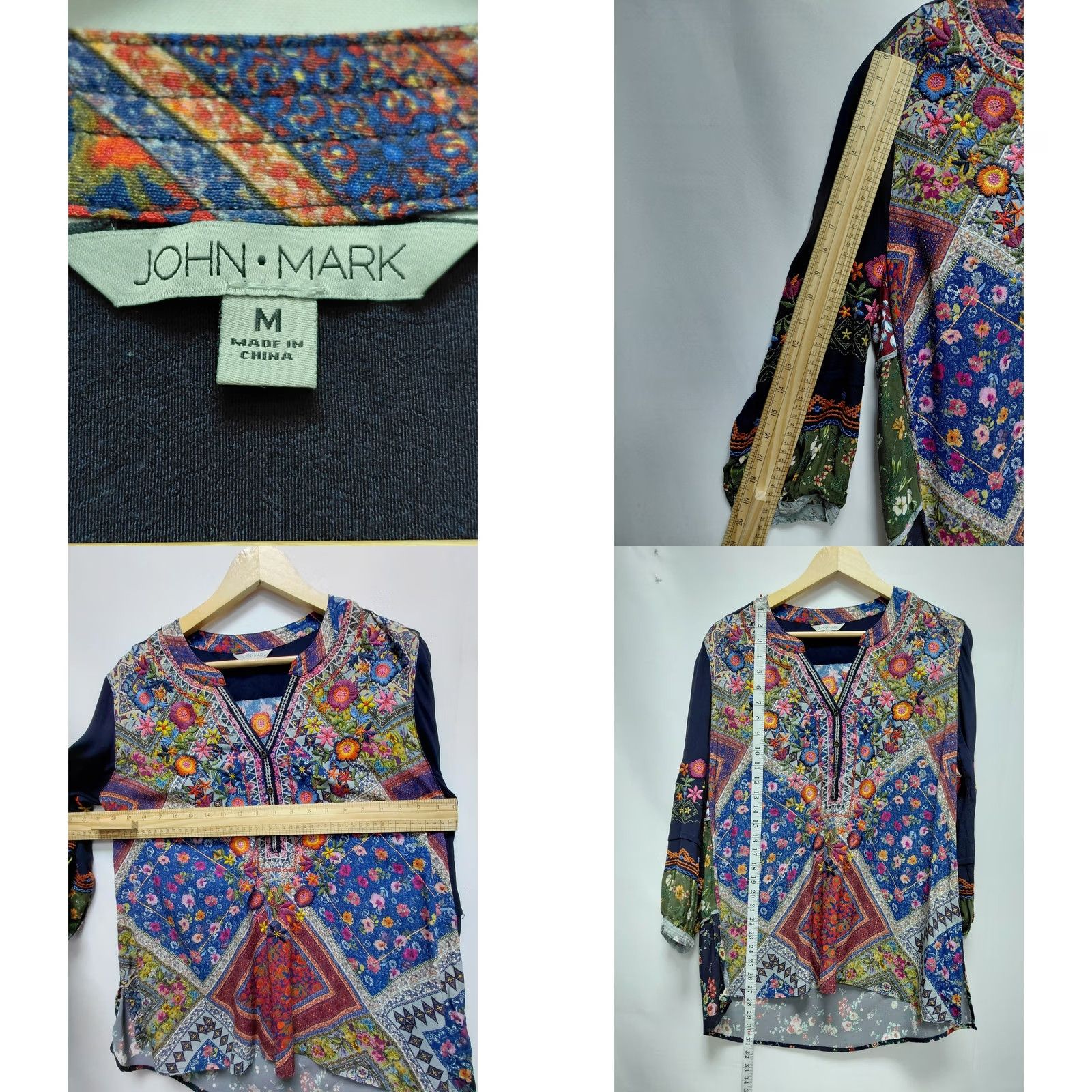 Vintage John Mark Top Womens M Floral Embroidered Tunic Woven Sleeve Women Size Size M / US 6-8 / IT 42-44 - 8 Thumbnail