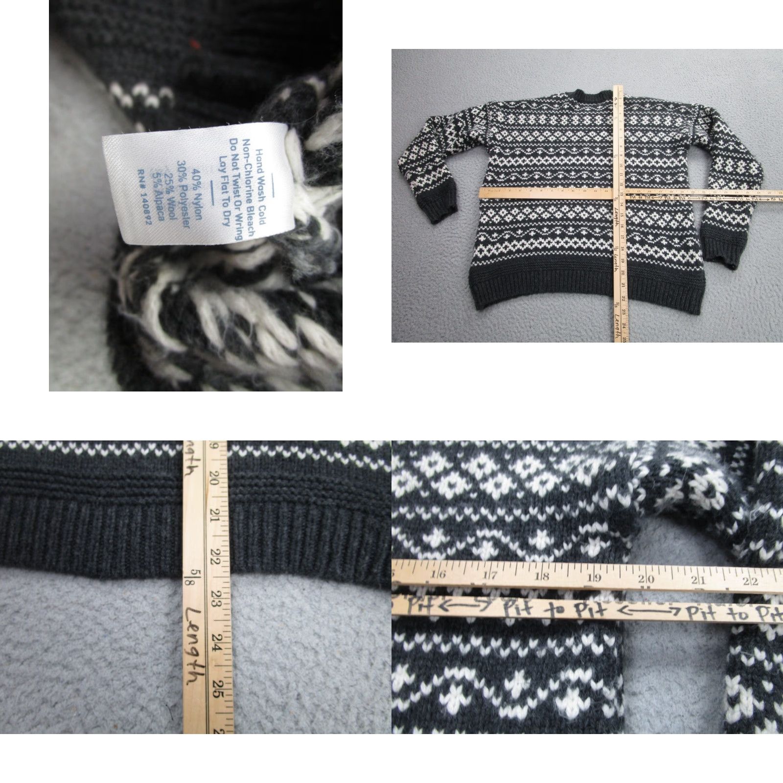 Marine Layer Marine Layer Gray Fair Isle Knit Sweater Women's M Wool Alpaca Pullover Size M / US 6-8 / IT 42-44 - 8 Thumbnail