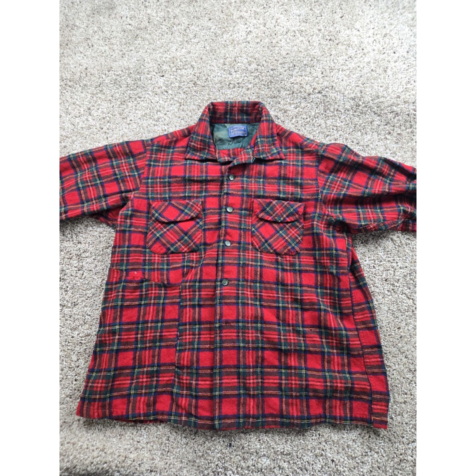Pendleton VINTAGE Pendleton Flannel Shirt XL Red Plaid Loop Collar Long Sleeve Wool 60s Men Shirt Size US XL / EU 56 / 4 - 6 Thumbnail
