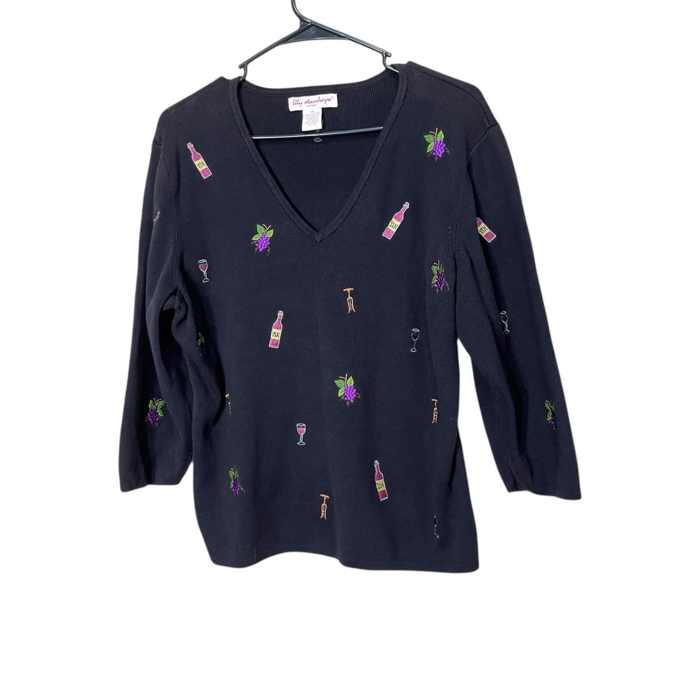 Other Vintage Lily Stanhope Wine Theme Embroidered Sweater Size La Size L / US 10 / IT 46 - 1 Thumbnail