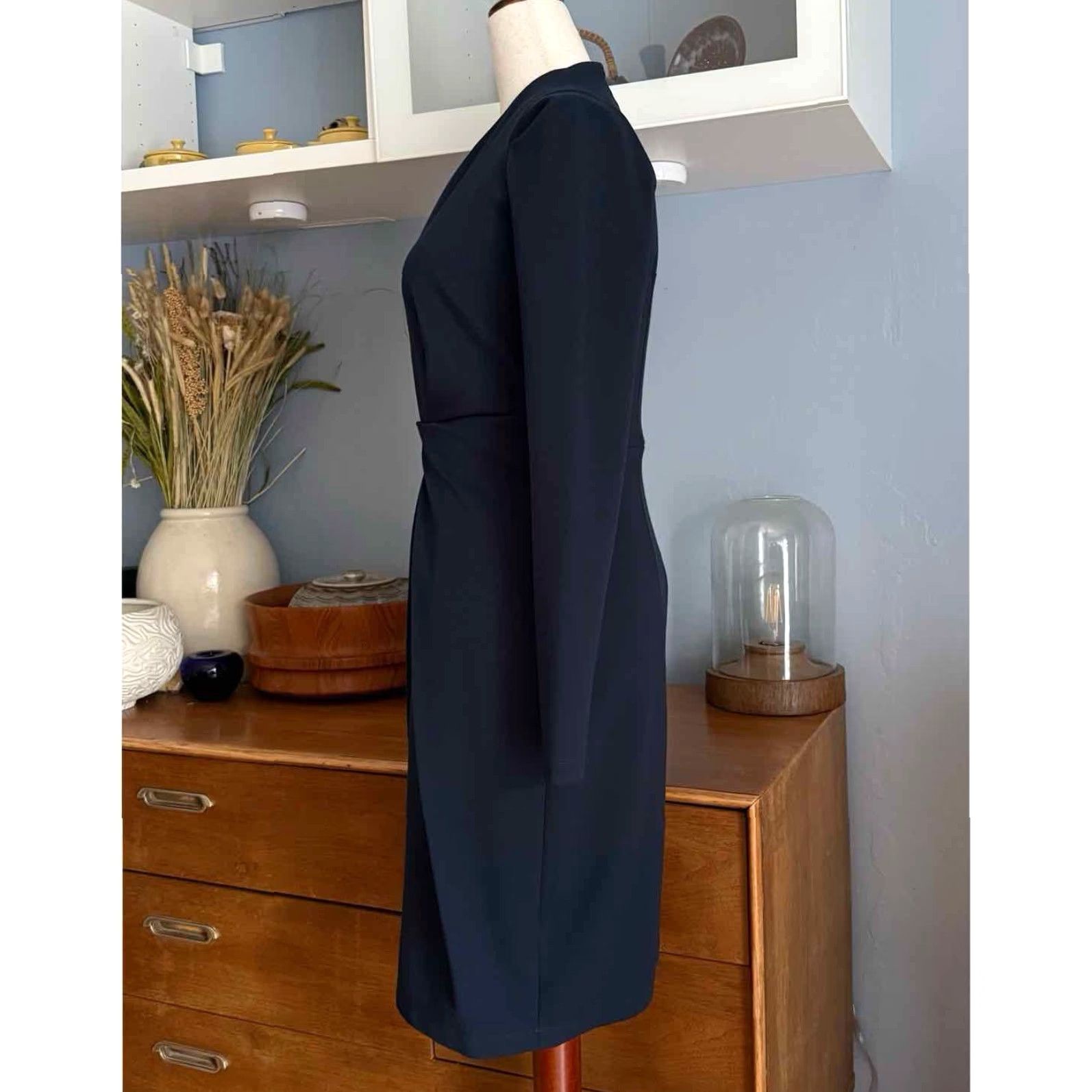 plein sud VINTAGE Plein Sud Jeanius Navy Blue Structured Sheath Dress Sz US 8 Womens Sleeveless V-Neck Knee Length Back Zip Size 30" / US 8 / IT 44 - 6 Thumbnail
