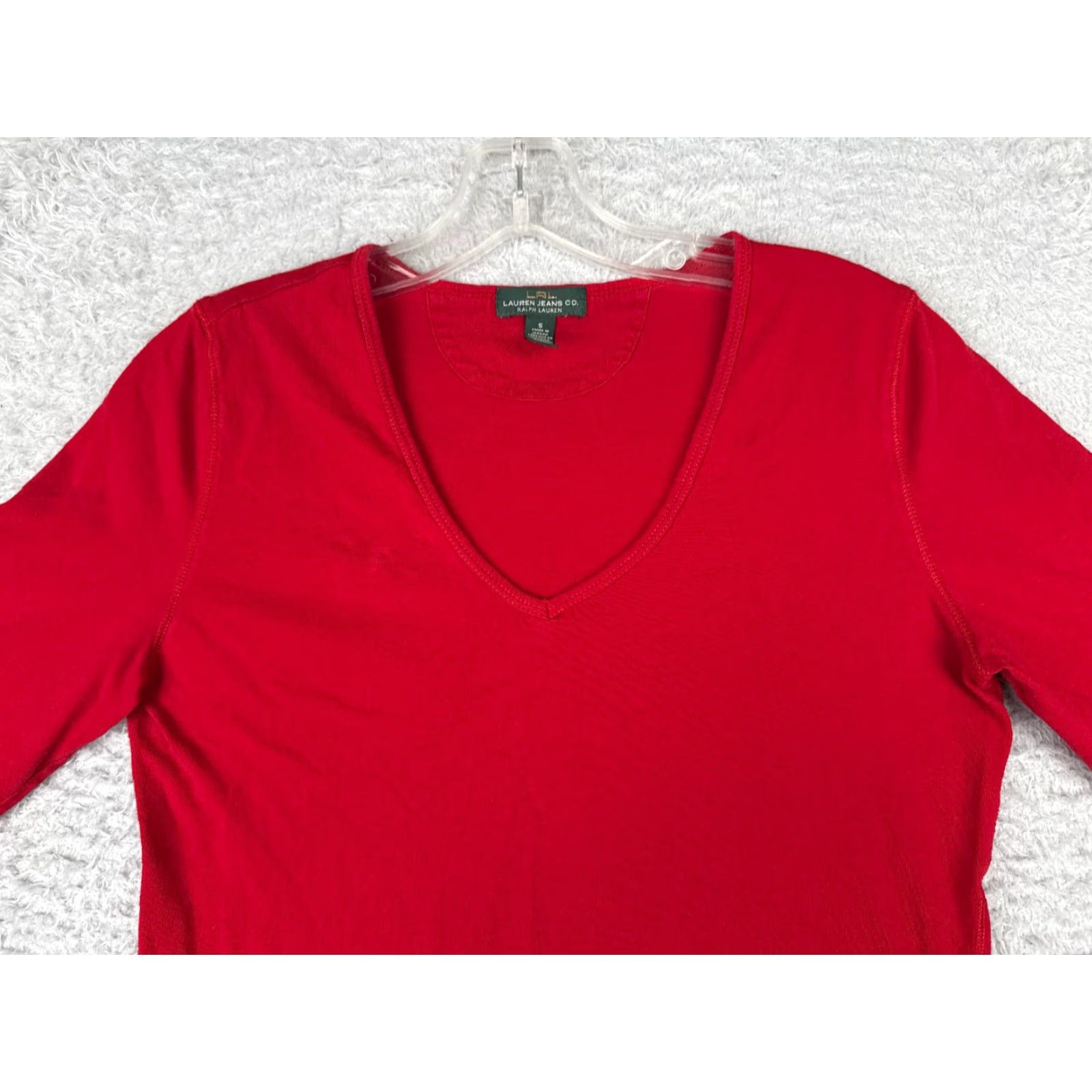 CO Lauren Jeans Co Shirt Women Small Red Long Sleeve Cotton V-Neck Size S / US 4 / IT 40 - 4 Thumbnail