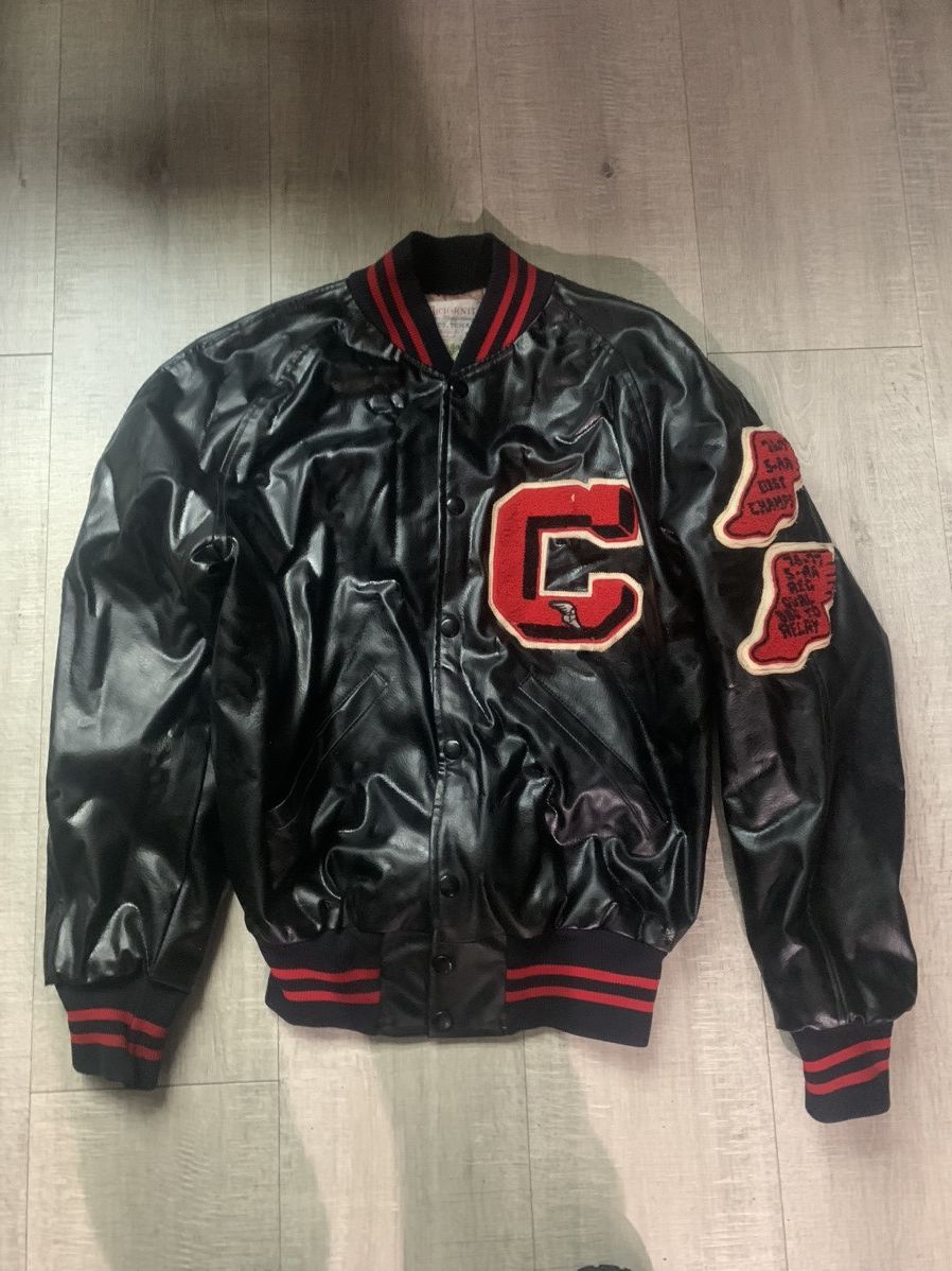 image of Vintage 70's Leather Varsity Letterman Jacket in Black, Men's (Size XS)