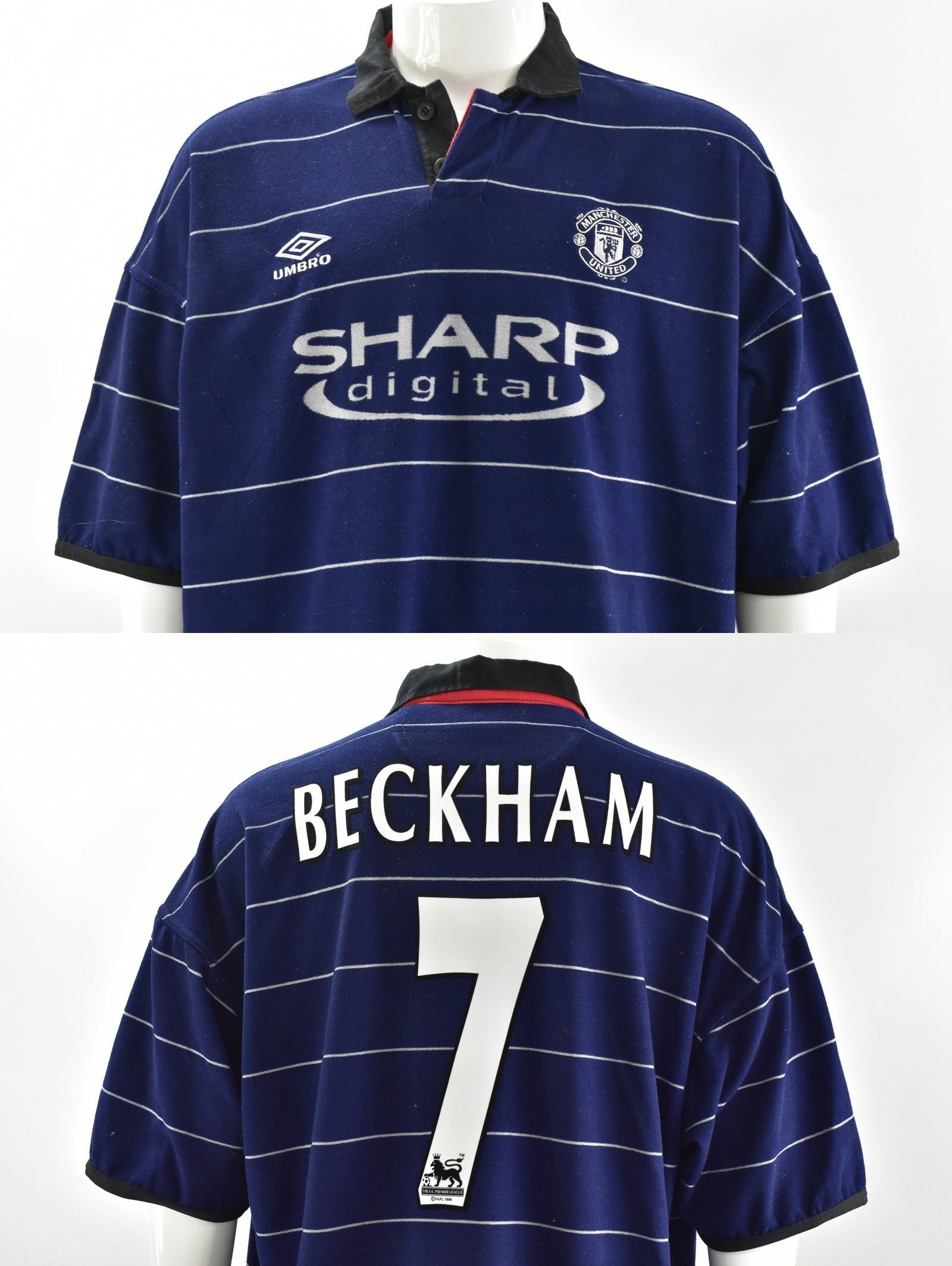 image of 1999-2000 Umbro Manchester United Away Shirt Beckham 2Xl in Blue, Men's