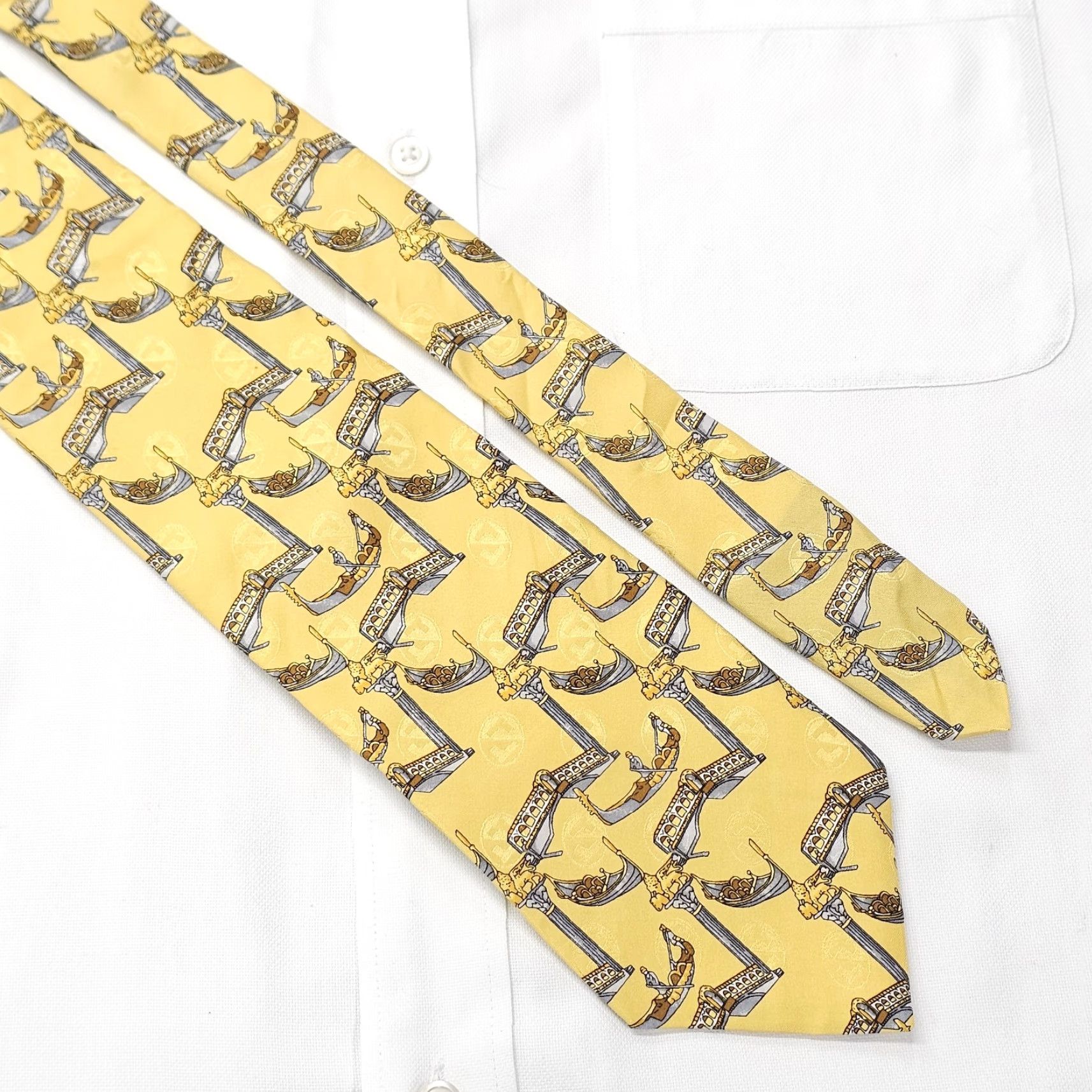 Vintage VINTAGE Trevisan Venezia Necktie Men Yellow Silk Tie Italy EUC 59" Office Preppy Tie Size ONE SIZE - 4 Thumbnail