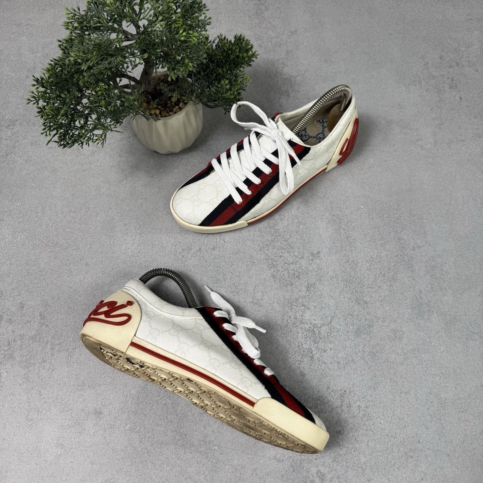 Gucci Gucci Sneakers GG Logo Monogram Stripe Leather White Y2K Size US 6 / IT 36 - 2 Thumbnail
