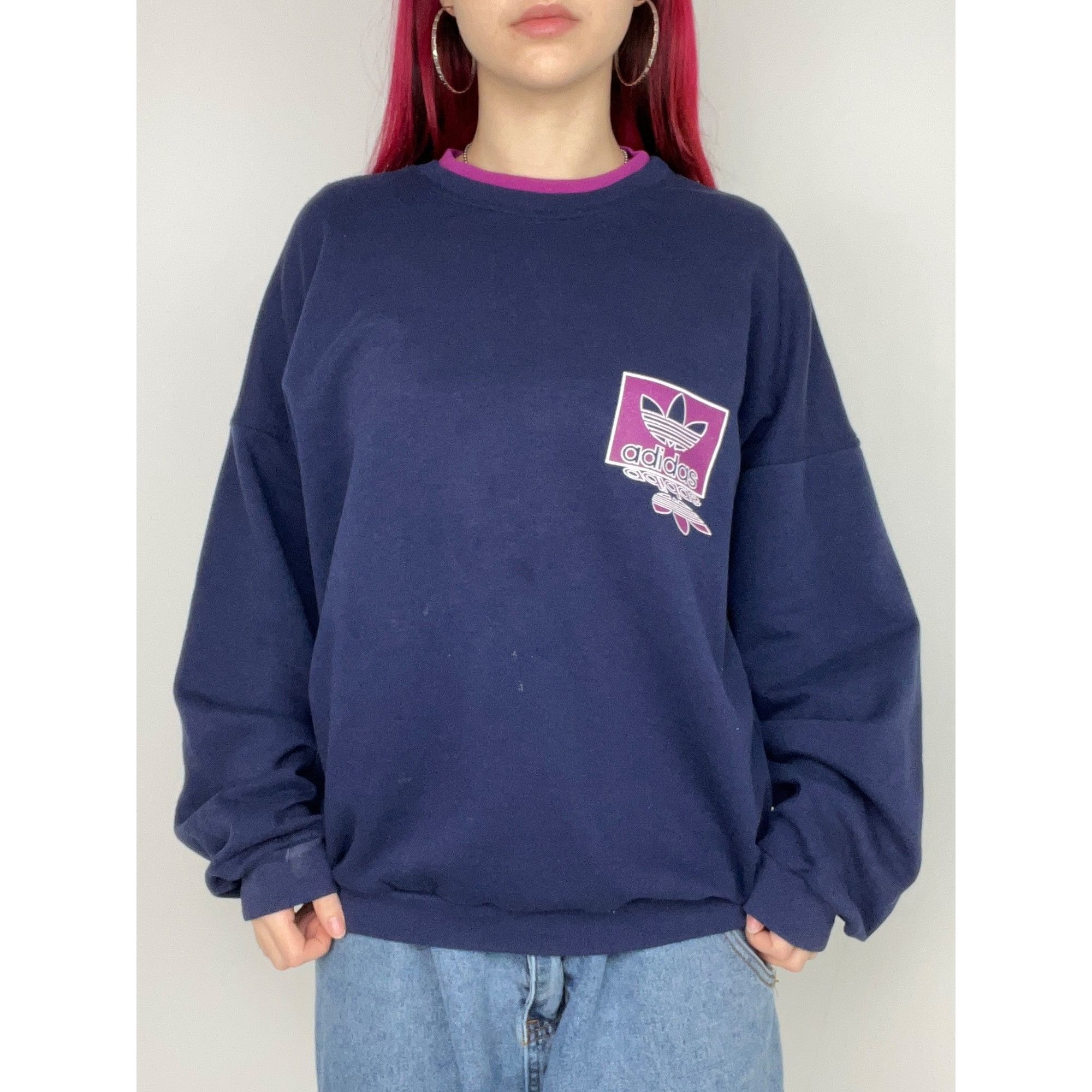 Adidas Vintage Adidas Violet Crewneck Size US XL / EU 56 / 4 - 1 Thumbnail
