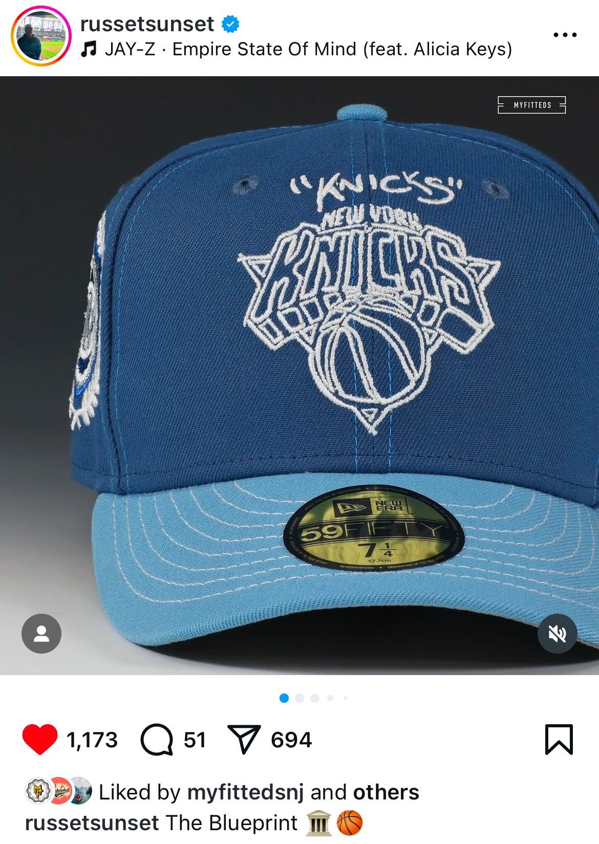 MyFitteds 7 1/4 NEW YORK KNiCKS BLUEPRiNT NYK 5950 FiTTED CAP Size ONE SIZE - 1 Thumbnail