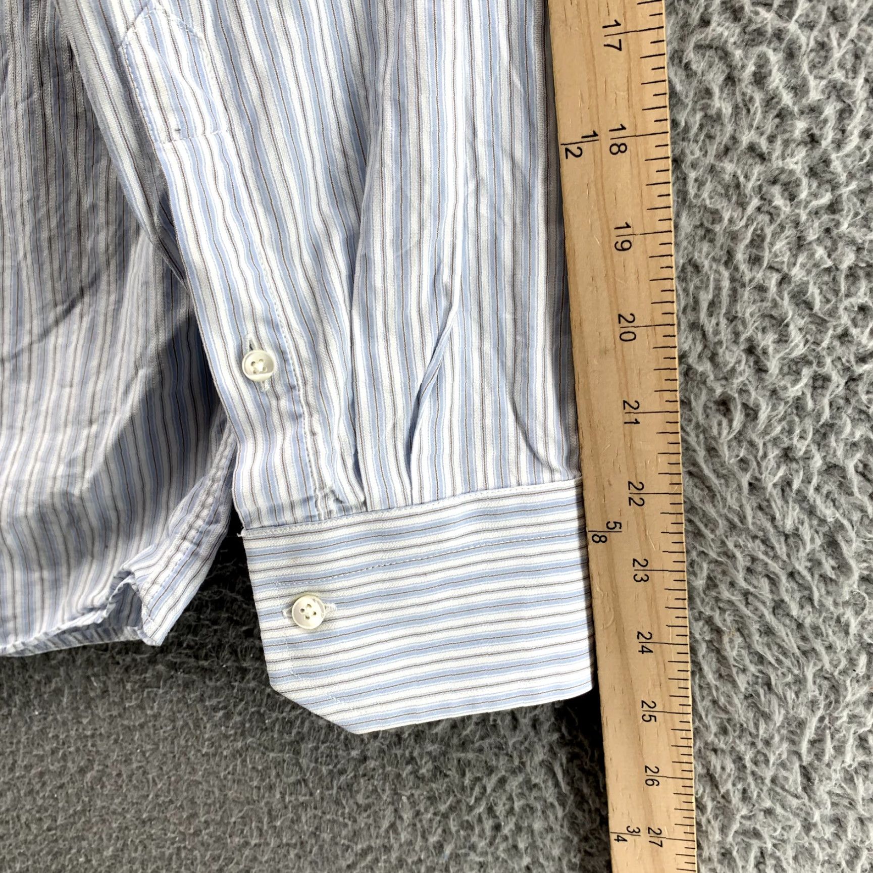 Canali Canali Dress Shirt Blue Striped 42/16.5 ShirtMens Classic Button-Down Collared 90s Preppy Made in Italy Size 46R - 7 Thumbnail