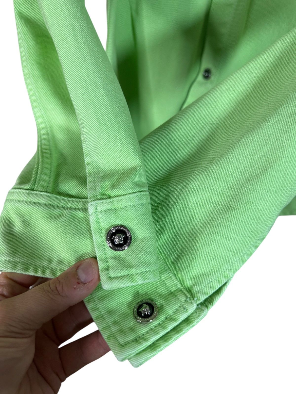 Versace Versace Lime Green Denim Shirt Jacket with Metal Details Size US M / EU 48-50 / 2 - 4 Thumbnail