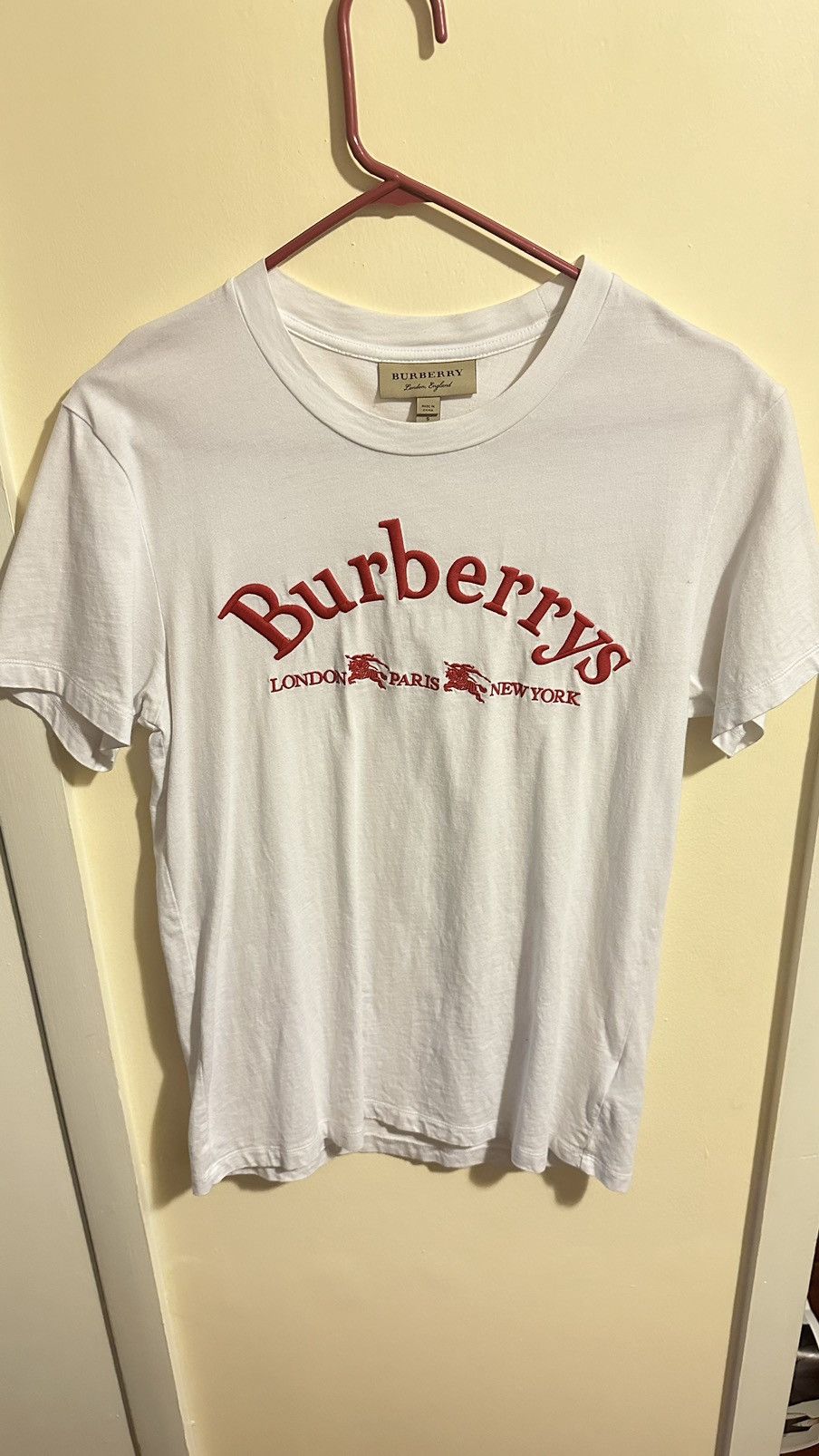 image of Burberry Embroidered Archive Logo Tee in White, Men's (Size Small)