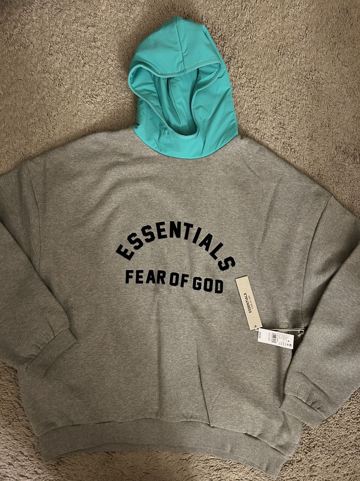Essentials NWT Fear of God Essentials Hoodie Heather Grey/Minty Leaf Size US XL / EU 56 / 4 - 1 Thumbnail