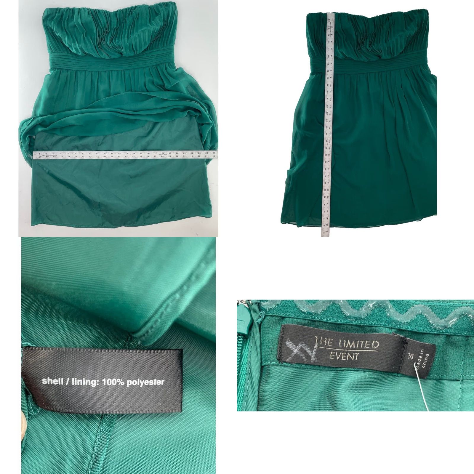 Vintage NWT The Limited Green Strapless A-Line Dress Short 14 Women Sleeveless Party Cocktail Chiffon Zip NWT Size XL / US 12-14 / IT 48-50 - 8 Thumbnail