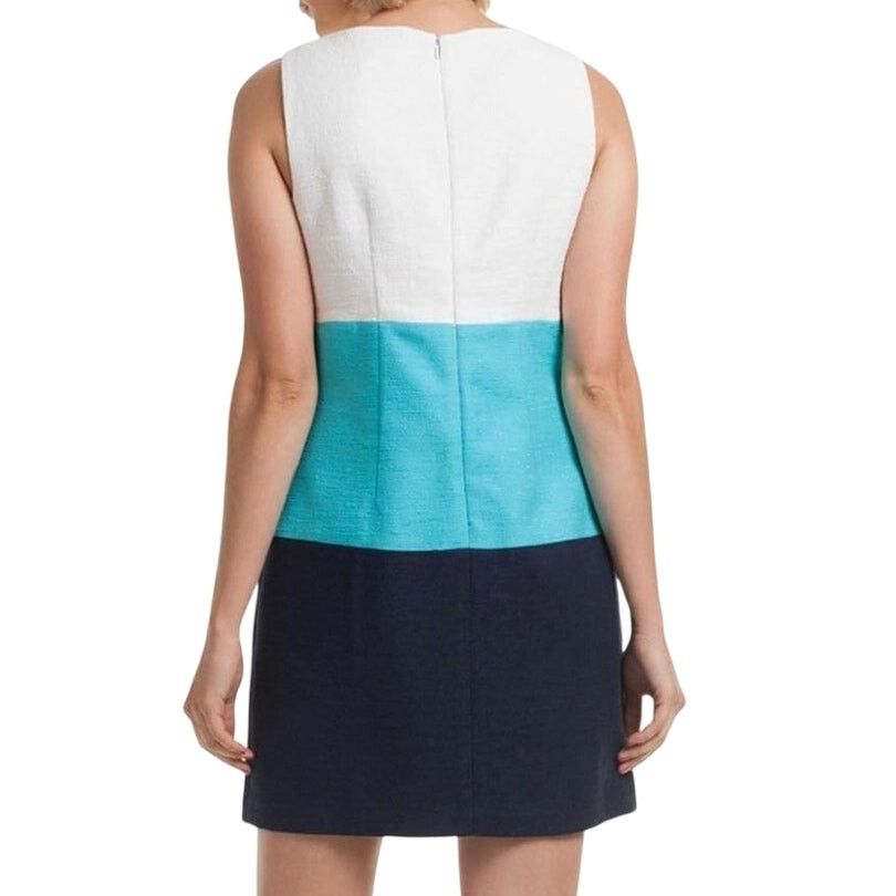 Trina Turk Trina Turk White Blue Navy Colorblock Lace Up Neckline Dress Size XS / US 0-2 / IT 36-38 - 3 Thumbnail