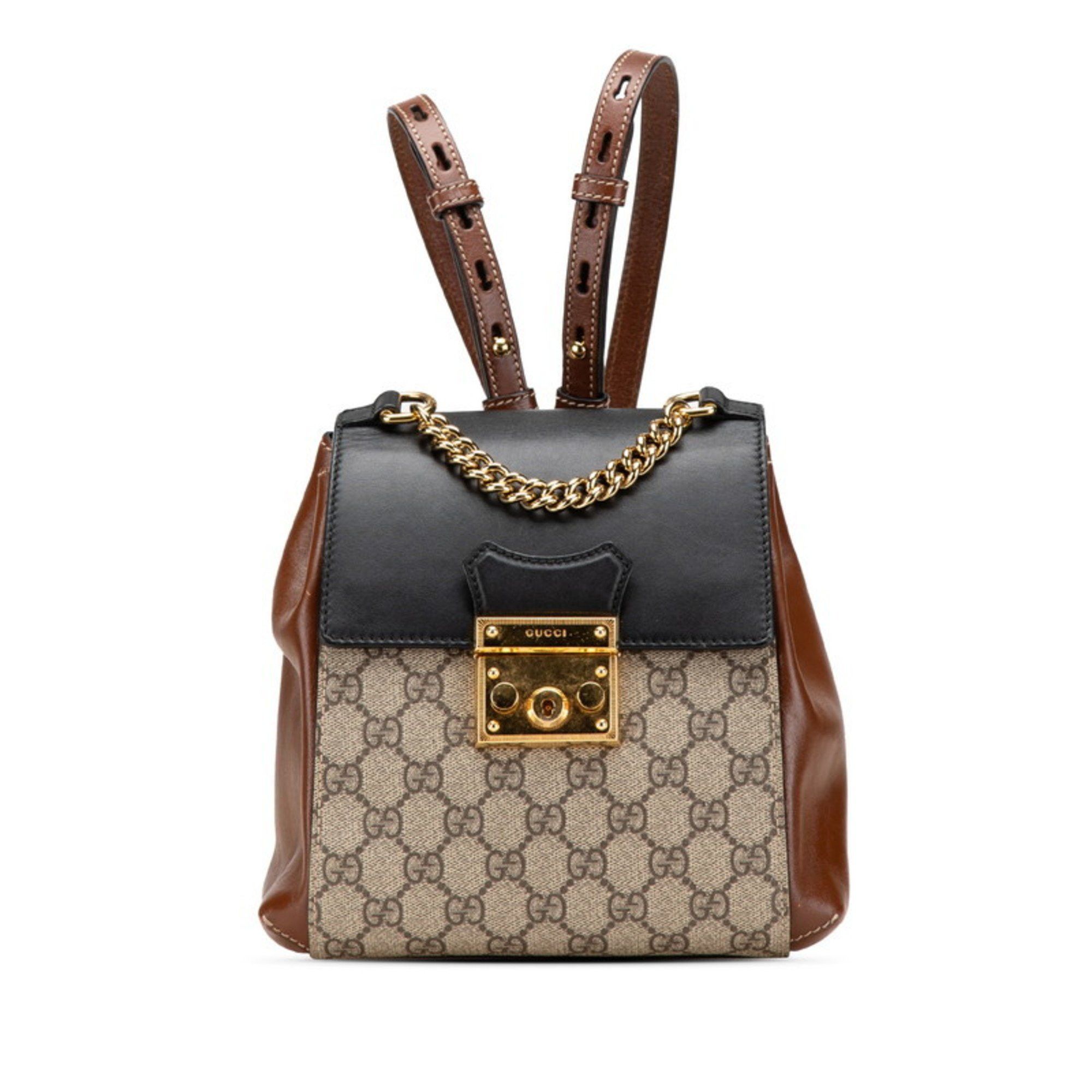 Gucci Gucci GG Supreme Padlock Backpack 498194 Brown, Black, Beige, PVC Leather, Women's GUCCI Size ONE SIZE - 1 Thumbnail