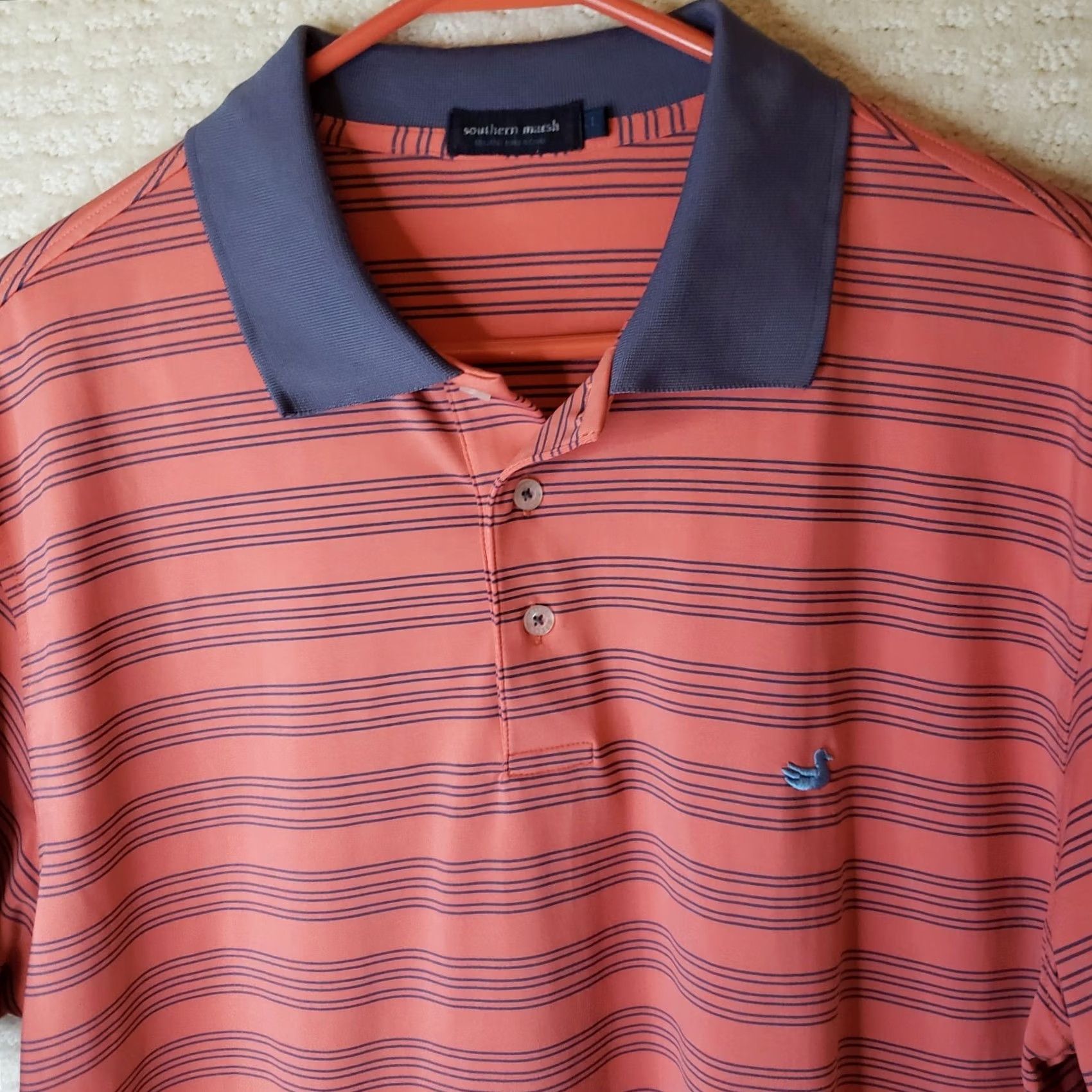 Vintage Southern Marsh Polo Shirt Coral Blue Striped Short Sleeve Men's L Regular Breathable Stretch Embroidered Logo Shirt Navy? Size US L / EU 52-54 / 3 - 3 Thumbnail