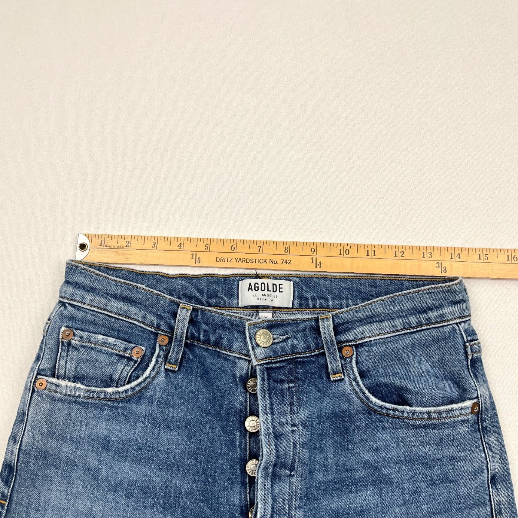 Agolde AGOLDE Nico Jeans Slim High Rise Blue Denim Stretch Button Fly W28 L26 Women Size 28 Straight Inseam 26 Solid Pattern Vintage No Size 28" / US 6 / IT 42 - 4 Thumbnail