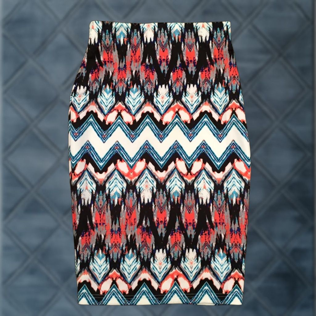 Vintage Sequin Hearts Skirt Midi Blue Orange Geometric Elastic Waist Pull On Sequin Pencil Small Women Girls XS-? Size 28" / US 6 / IT 42 - 1 Thumbnail