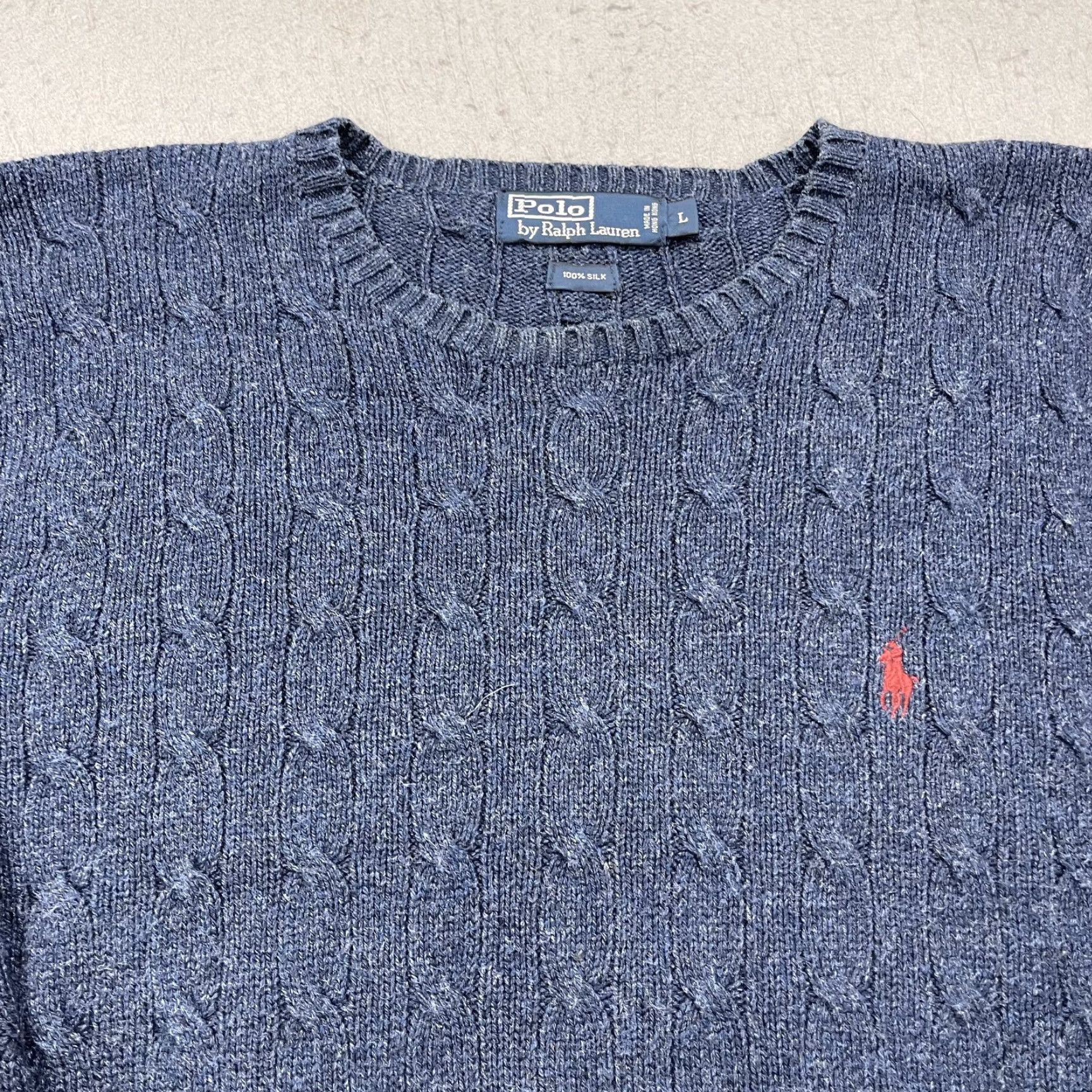 Polo Ralph Lauren VINTAGE Polo Ralph Lauren Sweater Mens L Blue Cable-Knit Crewneck 100% Silk Jumper Size US L / EU 52-54 / 3 - 2 Thumbnail