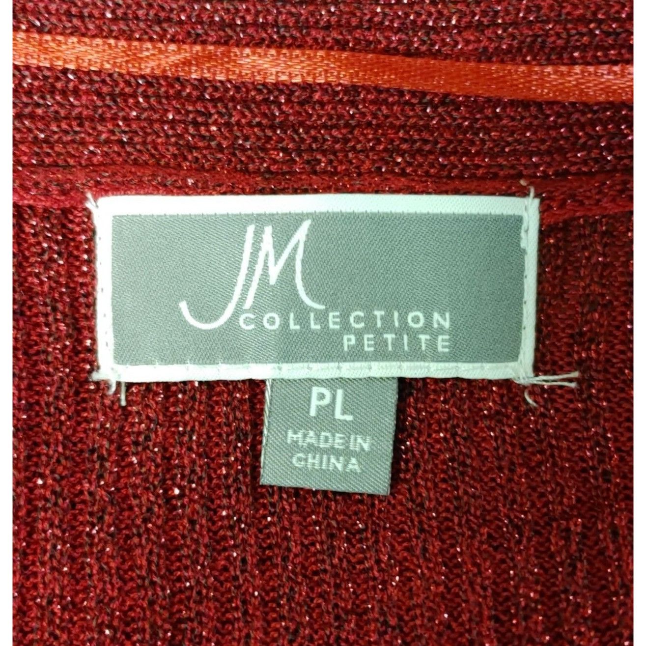 Other JM COLLECTIONS Petite Women L Red Long Sleeve Shimmer Knit O Size L / US 10 / IT 46 - 3 Thumbnail